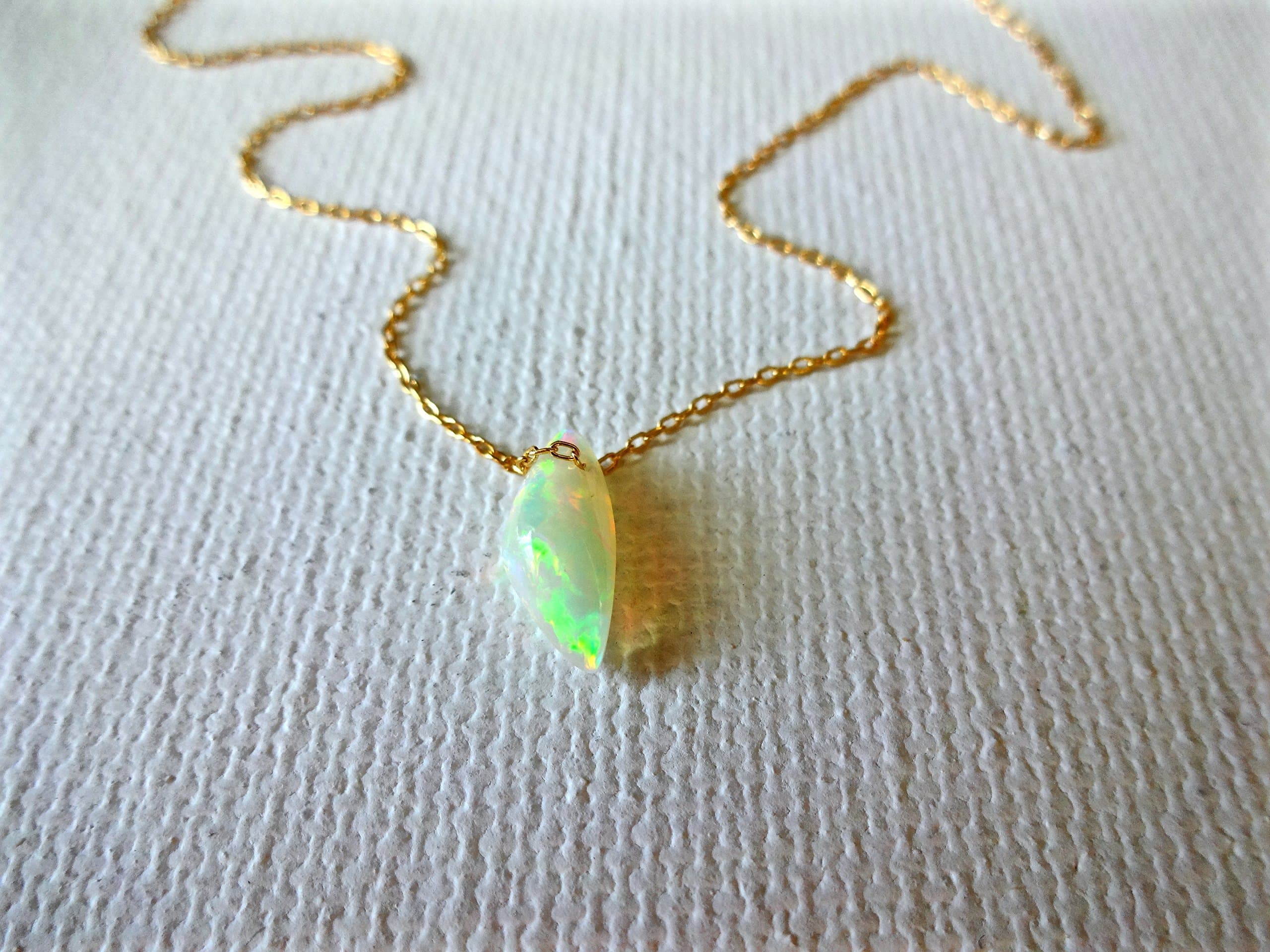 Micro Ethiopian Welo Rough Opal Free Floating Pendant & 14k Gold Fill Chain Necklace