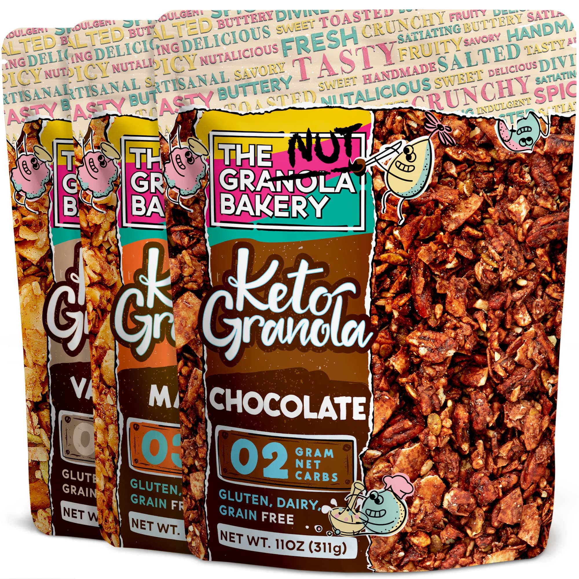 The Granola Bakery Chocolate Maple Vanilla Variety Keto Granola Cereal | 2-3g Net Carb | Low Carb Snack, 11 Ounces (Pack of 3)