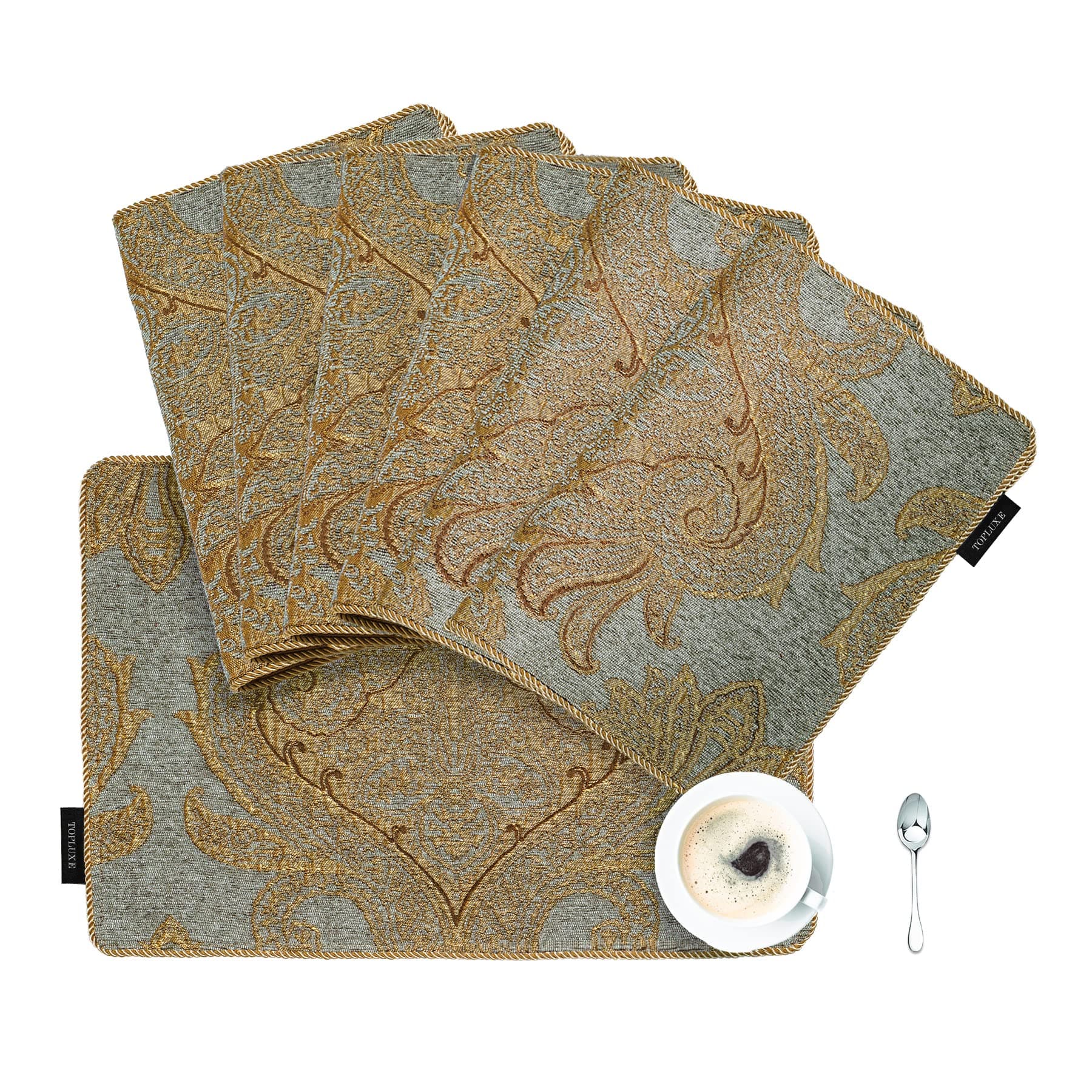 Placemats 30x45cm, Damask Table Mats for Dining Room/Restaurant/Banquet/Festival Decoration (Set of 6, Light Grey Blue)