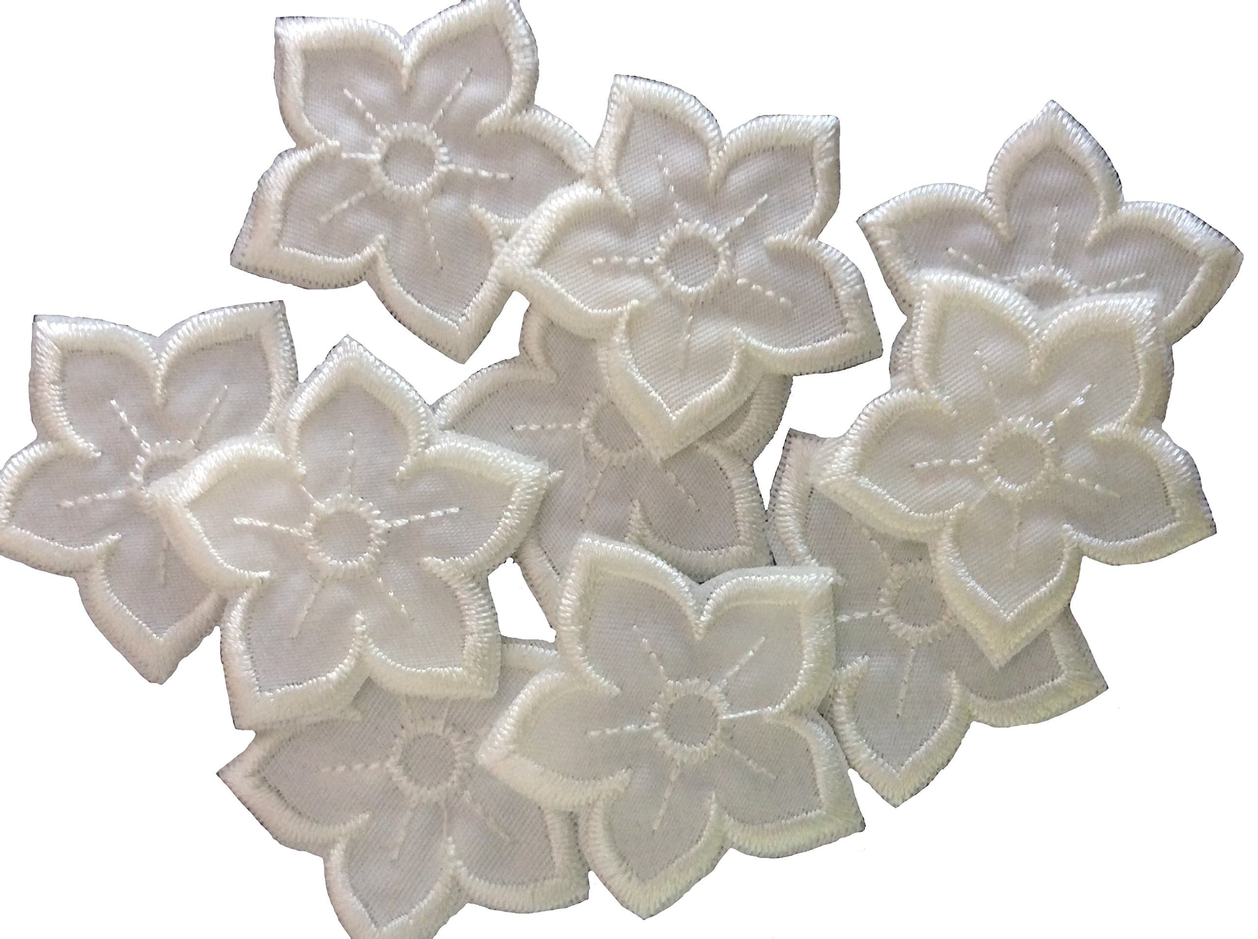 Iron On Patches - White Flower Patch 10 pcs Iron On Patch Embroidered Applique A-39