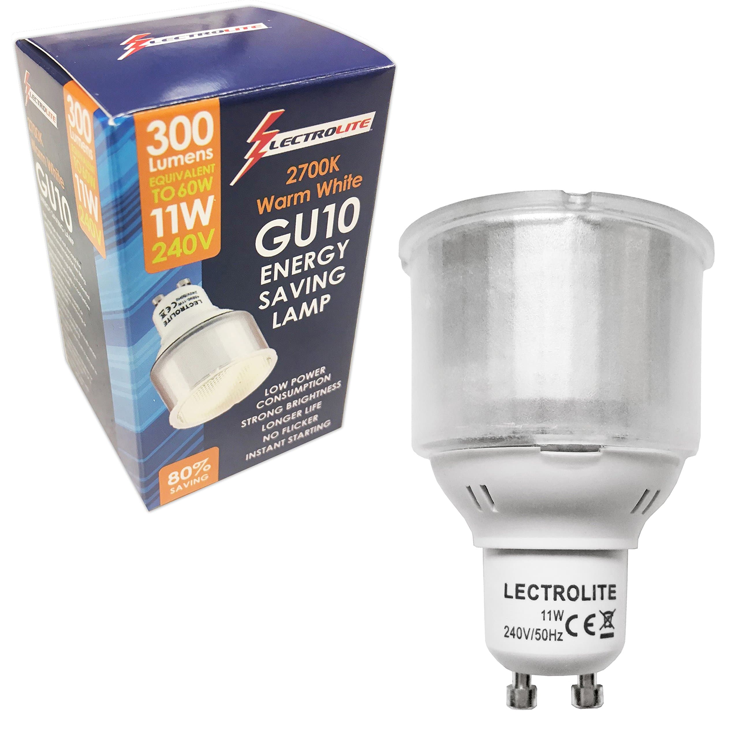 12 GU10 Energy Saving Light Bulbs 11w. Warm Or Cool White. Equivalent To Standard 50 Watt GU-10 Lamps [Energy Class A]
