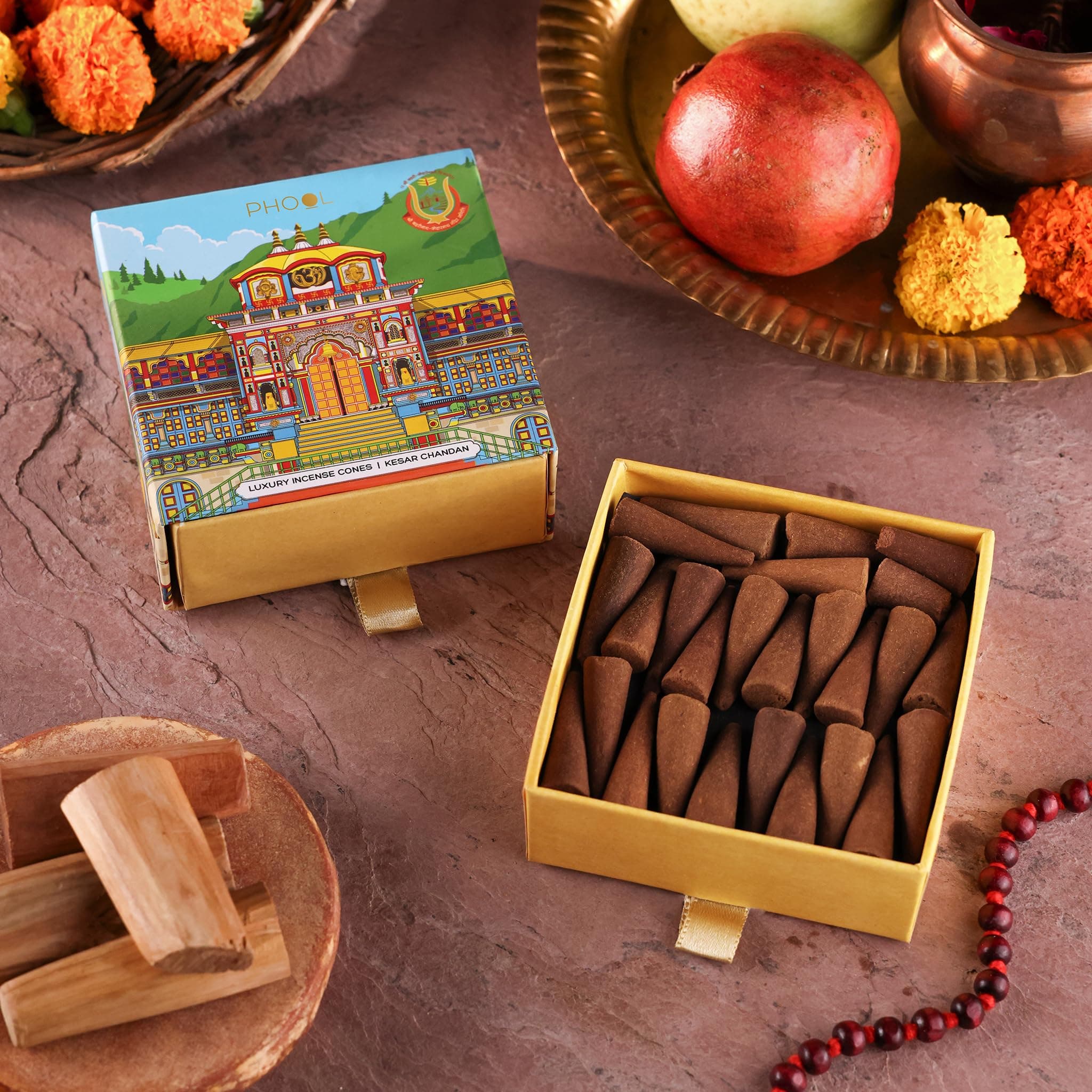 PHOOL LUXURY INCENSE Badrinath Incense Cones Kesar Chandan FragranceIFlowers Offered At Badrinath TempleIPack Of 40 Natural Dhoop Cones For Pooja