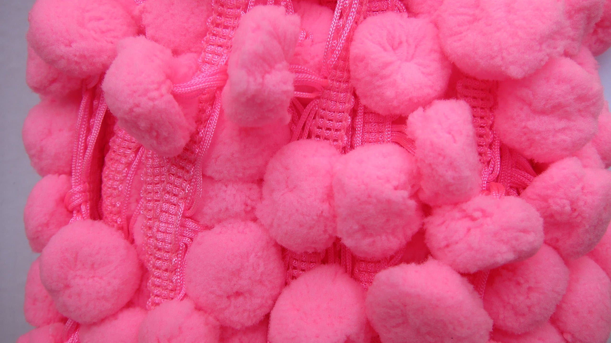 Big Fluffy Pink Pom Pom Fringe Trim, Ball Fringe, Pompom Fringe, 6 Yards, 2.5 cm Width