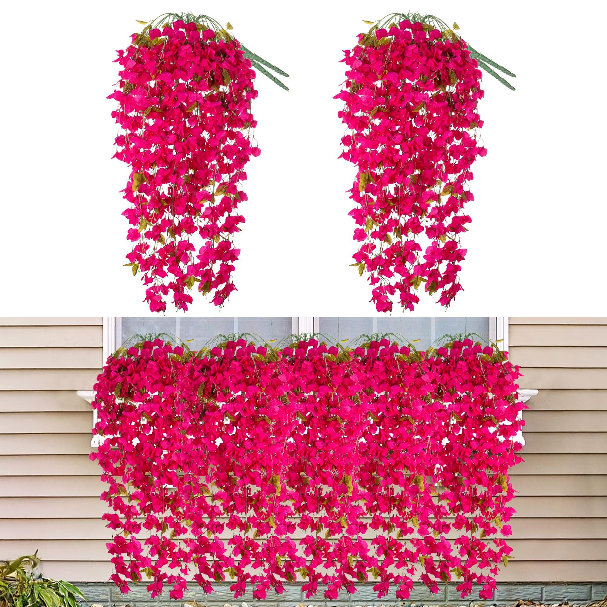 2 PCS Artificial Bougainvillea Bouquet Flowers,49 inches Triangle Plum Blooming Silk Bouquet for Home Centerpieces Garden Party Indoor Outdoor Spring Summer Decoration(Rose Red)