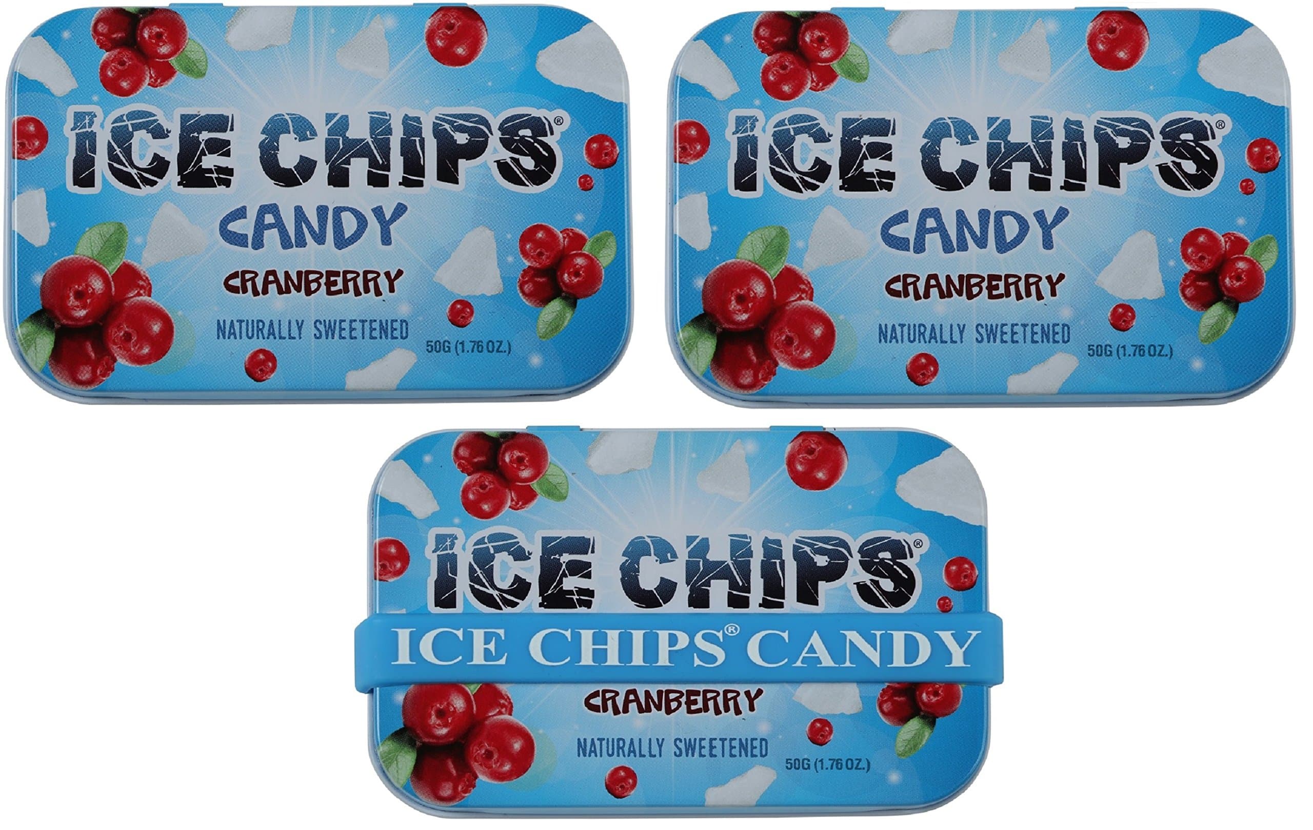 ICE CHIPS Xylitol Candy Tins (Cranberry, 3 Pack) - Includes BAND as shown