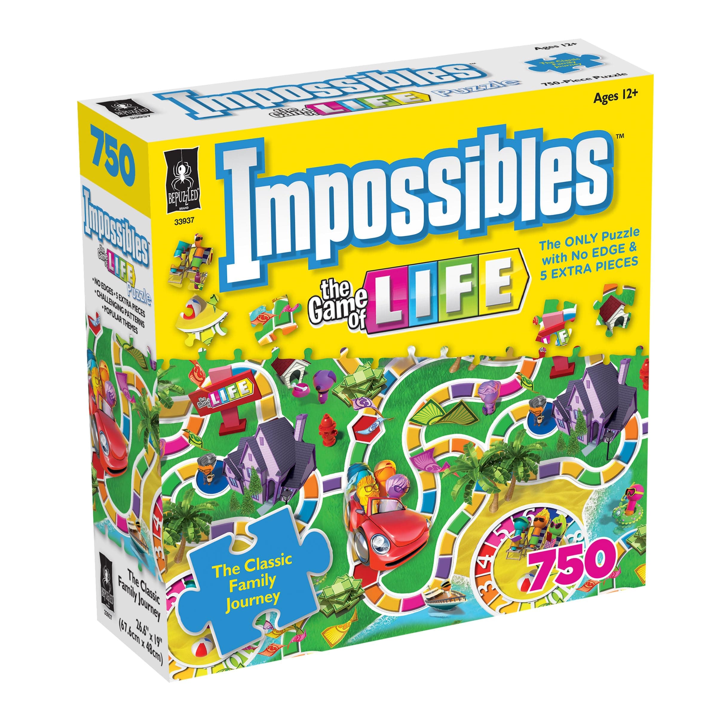 BePuzzled, Hasbro Impossibles Puzzle Featuring Imagery from The Classic Game of Life, a 750 Piece Borderless Puzzle for Advanced Puzzlers Ages 15 and Up