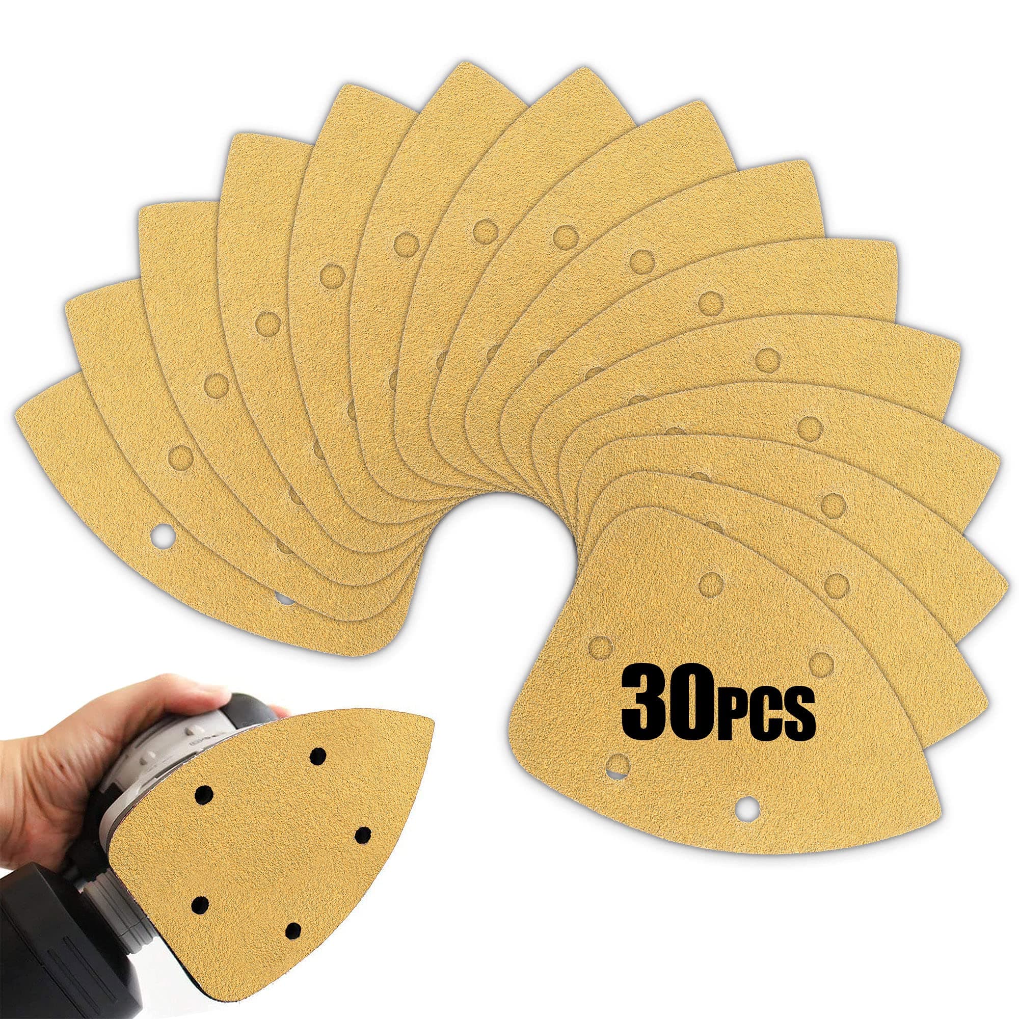 BOSHCRAFT 30 Pcs Mouse Sander Sandpaper, 80 Grit Detail Sander Sandpaper Hook and Loop Sandpaper Mouse Sander Pad for Detail Sander 5 Inch 5 Holes