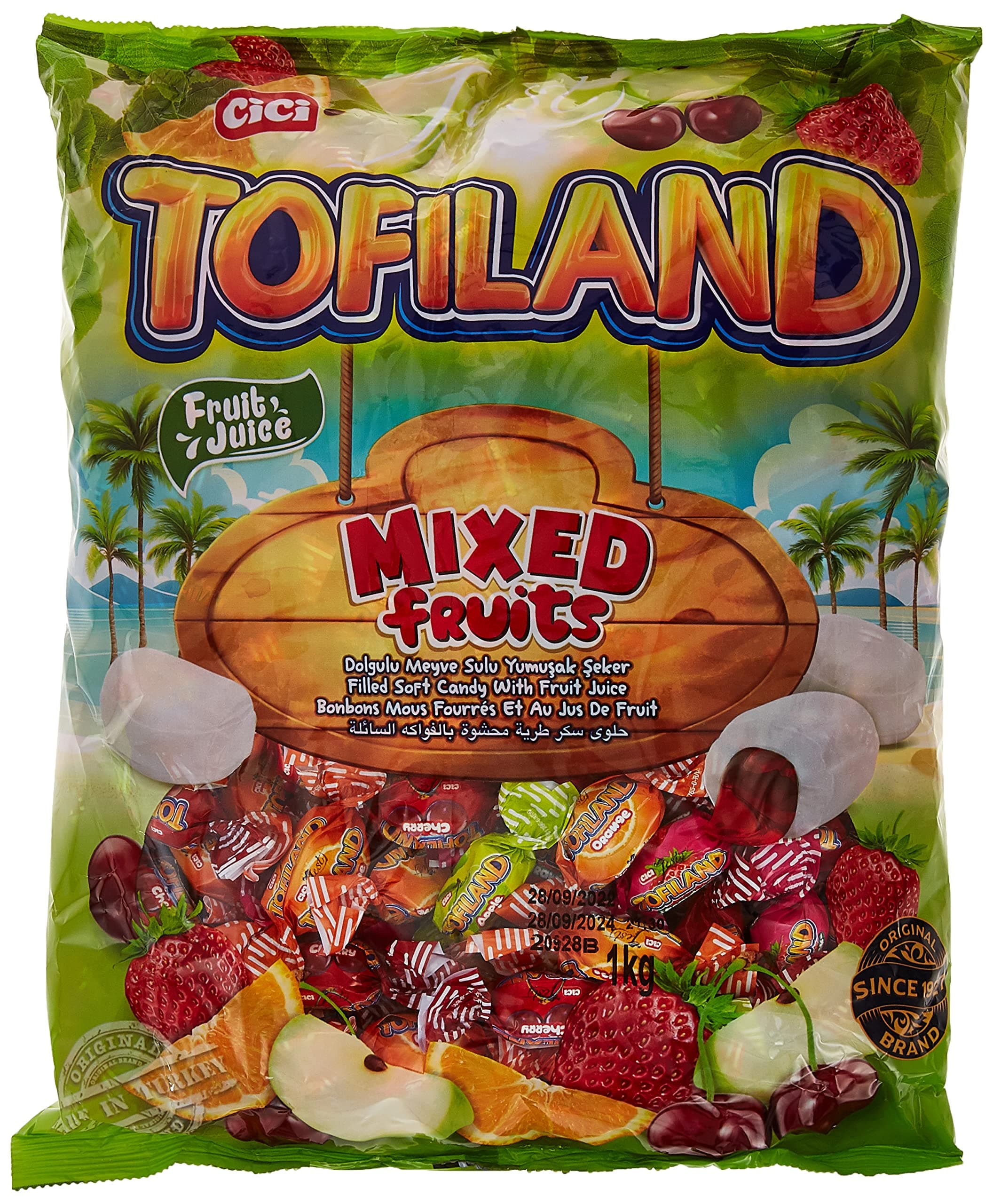 Tofiland Center Filled Mix Fruit Candy, 1 Kg