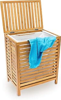 Relaxdays Wooden Laundry Hamper Linen Basket 100L (60 x 35.5 x 50.5 CM) Natural Bamboo With Lid Laundry Box Laundry Basket