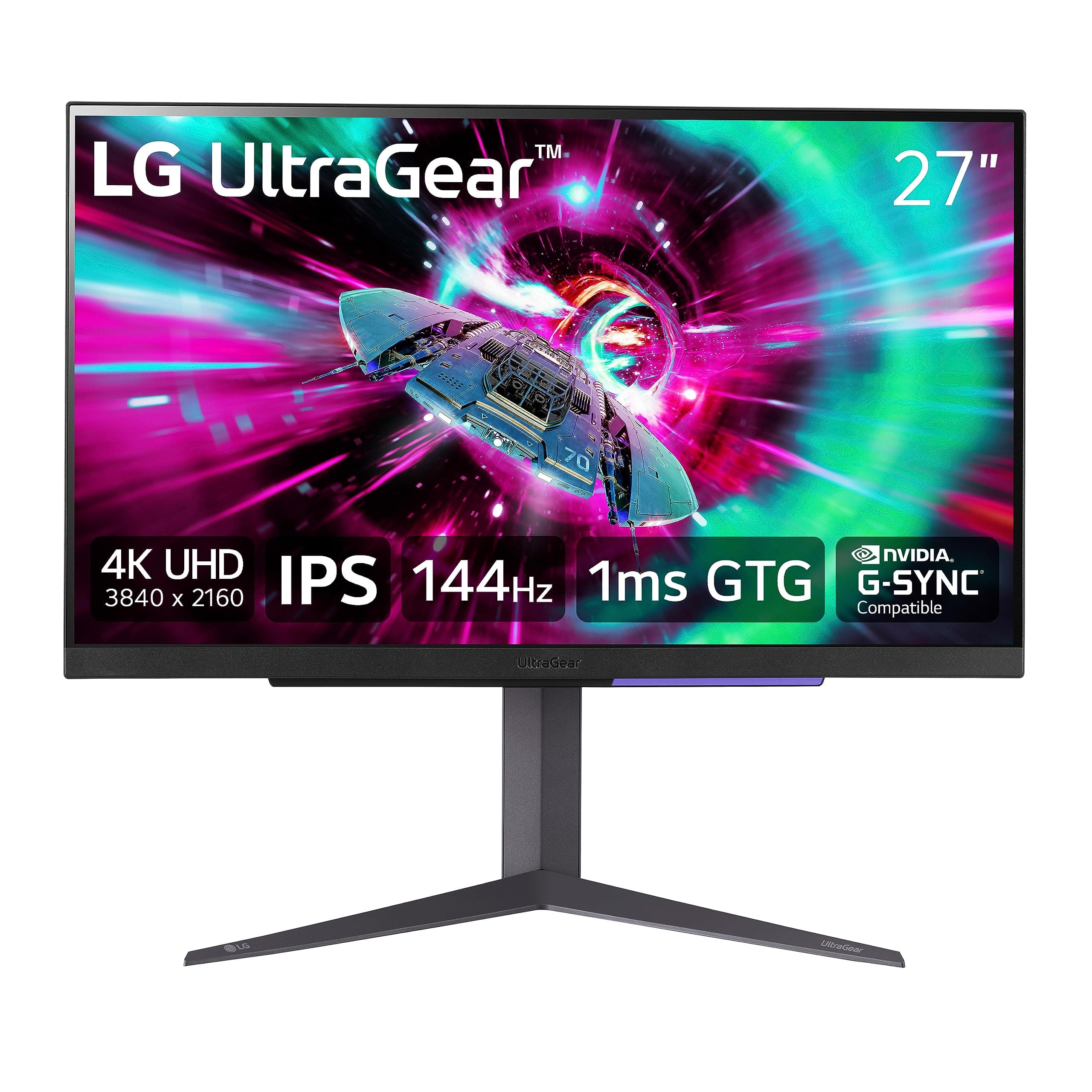 LG 27" Ultragear 4K UHD (3840x2160) Gaming Monitor, 144Hz, 1ms, VESA DisplayHDR 400, G-SYNC and AMD FreeSync Premium, HDMI 2.1, DisplayPort, 4-Pole HP Out DTS HP:X, Tilt/Height/Pivot Stand, Black