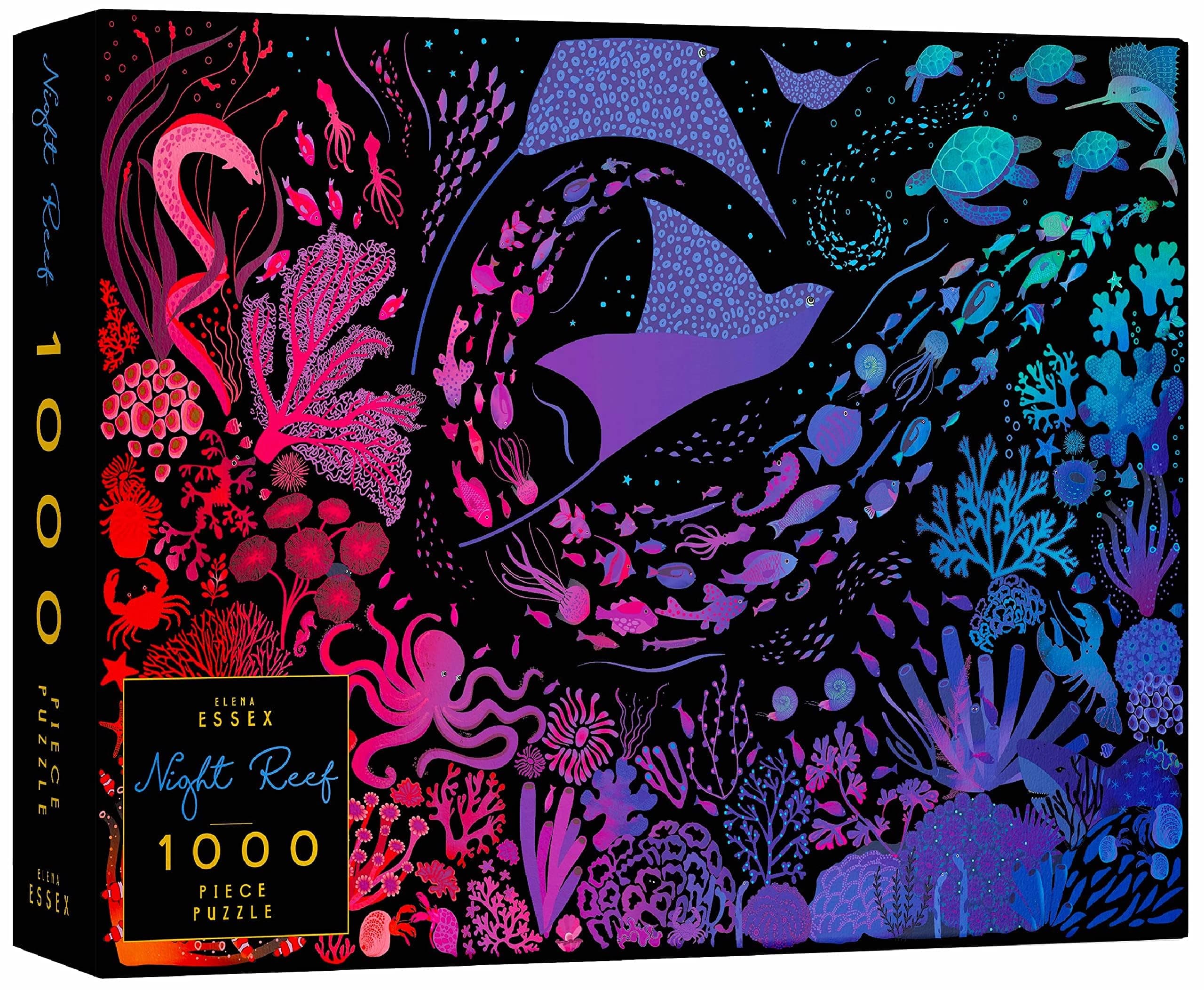 Puzzles for Adults - Night Reef/Jigsaw Puzzles for Adults 1000 / Adult Jigsaw Puzzles 1000 Pieces/Coral Reef Ocean Sea and Shark Puzzle/Puzzles Size 70x50cm