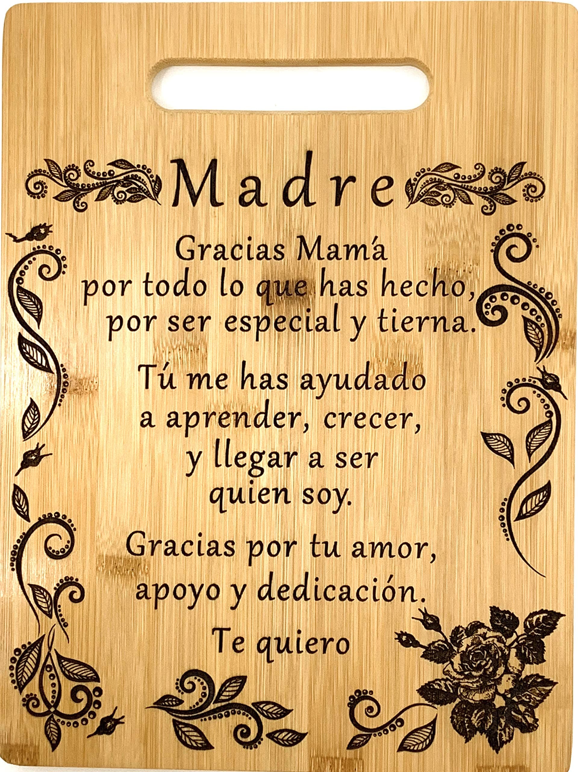 Gift for mom Spanish-Regalo para el poema de mamá-Tabla de cortar de bambú grabada única-Madre poema (22x30cm)