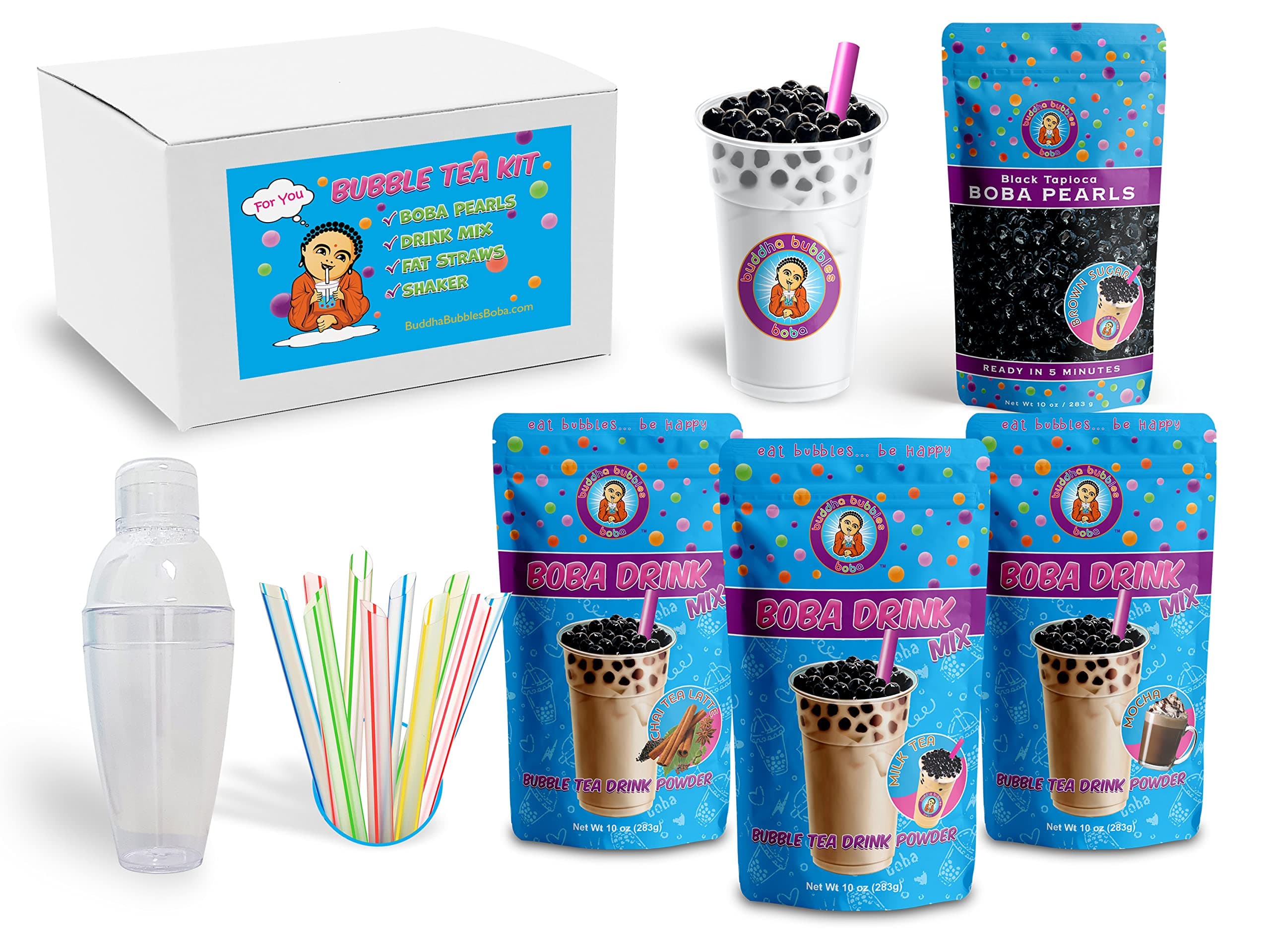 CHAI LATTE, MOCHA, MILK TEA - D.I.Y. Jumbo Boba / Bubble Tea Kit / Gift Box by Buddha Bubbles Boba
