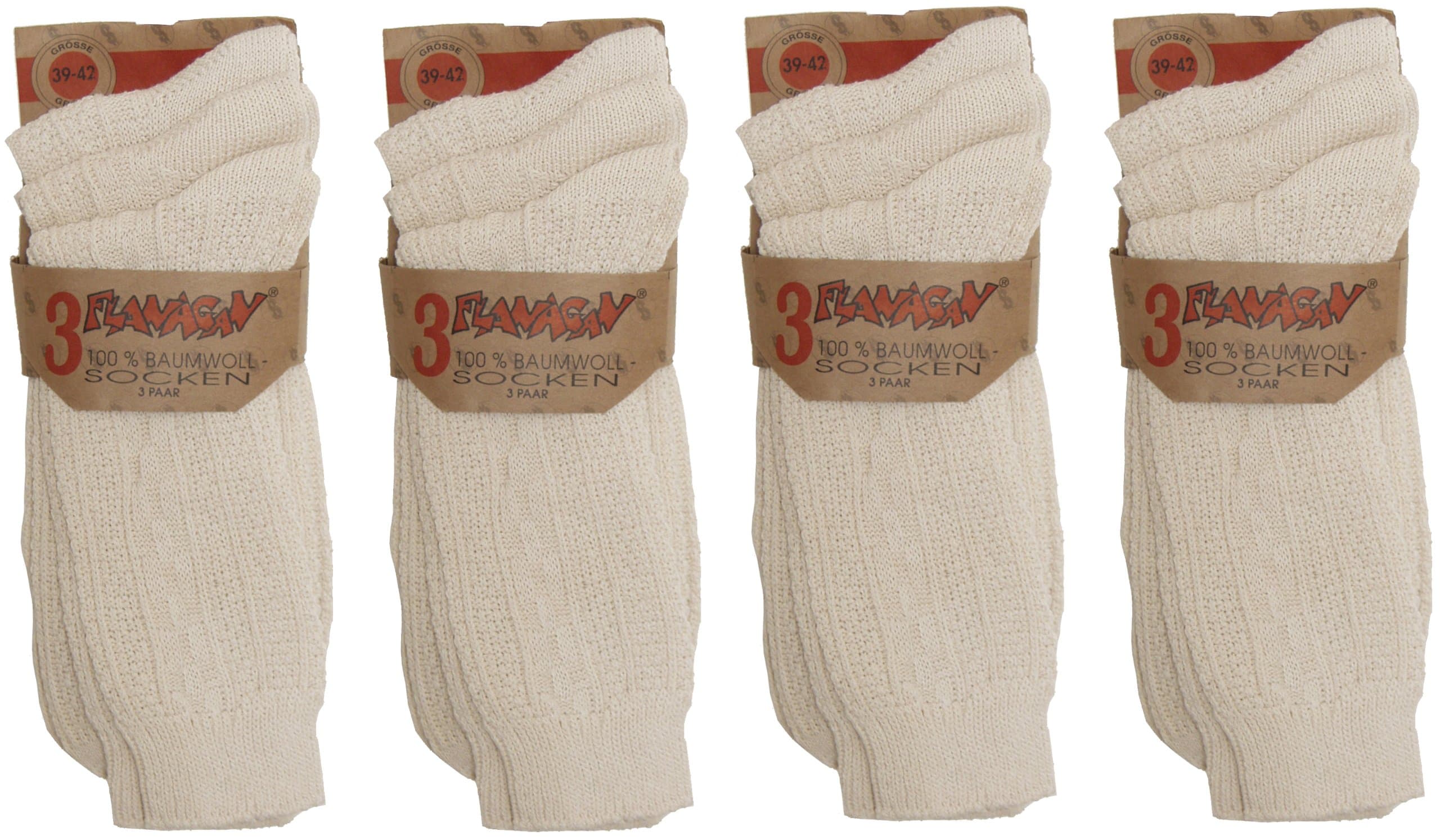 Flanagan Men's or Women's or Biosocken Jeanssocken 100% Cotton Pack of 12) - White - 9