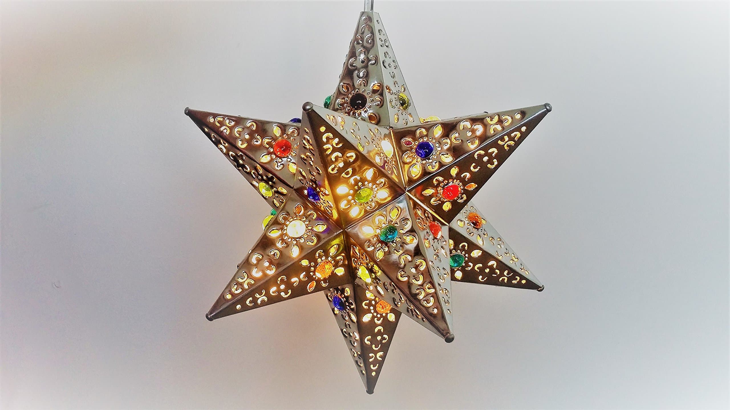 Unique and Beautiful Handmade Hanging Star Lamp with 12 Points! for Home and Garden Decor by SHOPIMUNDO. Outdoor Hanging Decorative Star Lantern with Marbles, You Will Love it