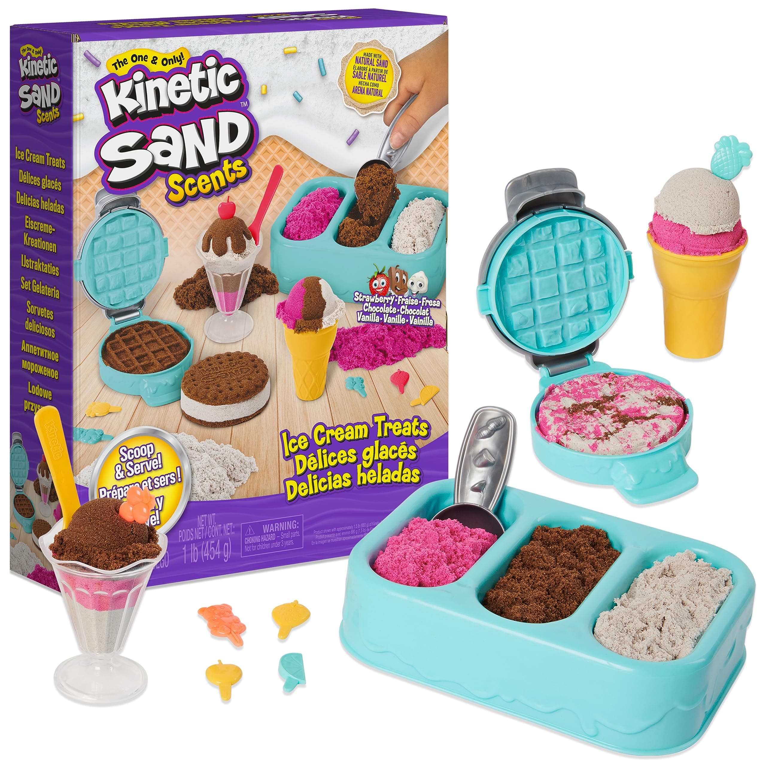 Scents, Ice Cream Treats Playset, Easter Basket Stuffers, Includes 3 Scented Colors of Moldable Play Sand & 6 Tools, Sensory Toys for Kids