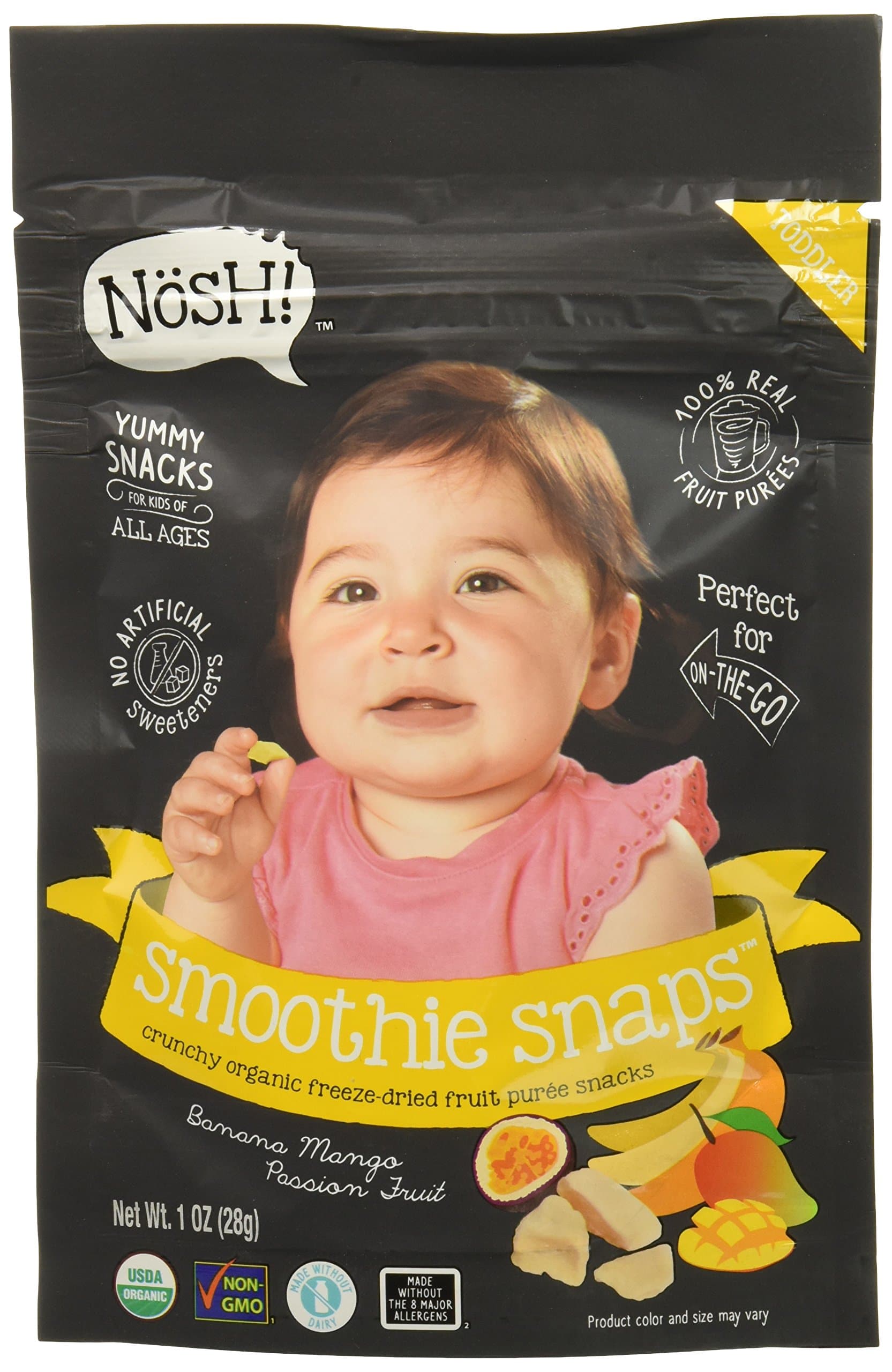 Nosh Smoothie Snaps 100% Fruit Puree Freeze-Dried Toddler Snack Bites, 1 Ounce, Banana Mango Passion Fruit (Pack of 8)