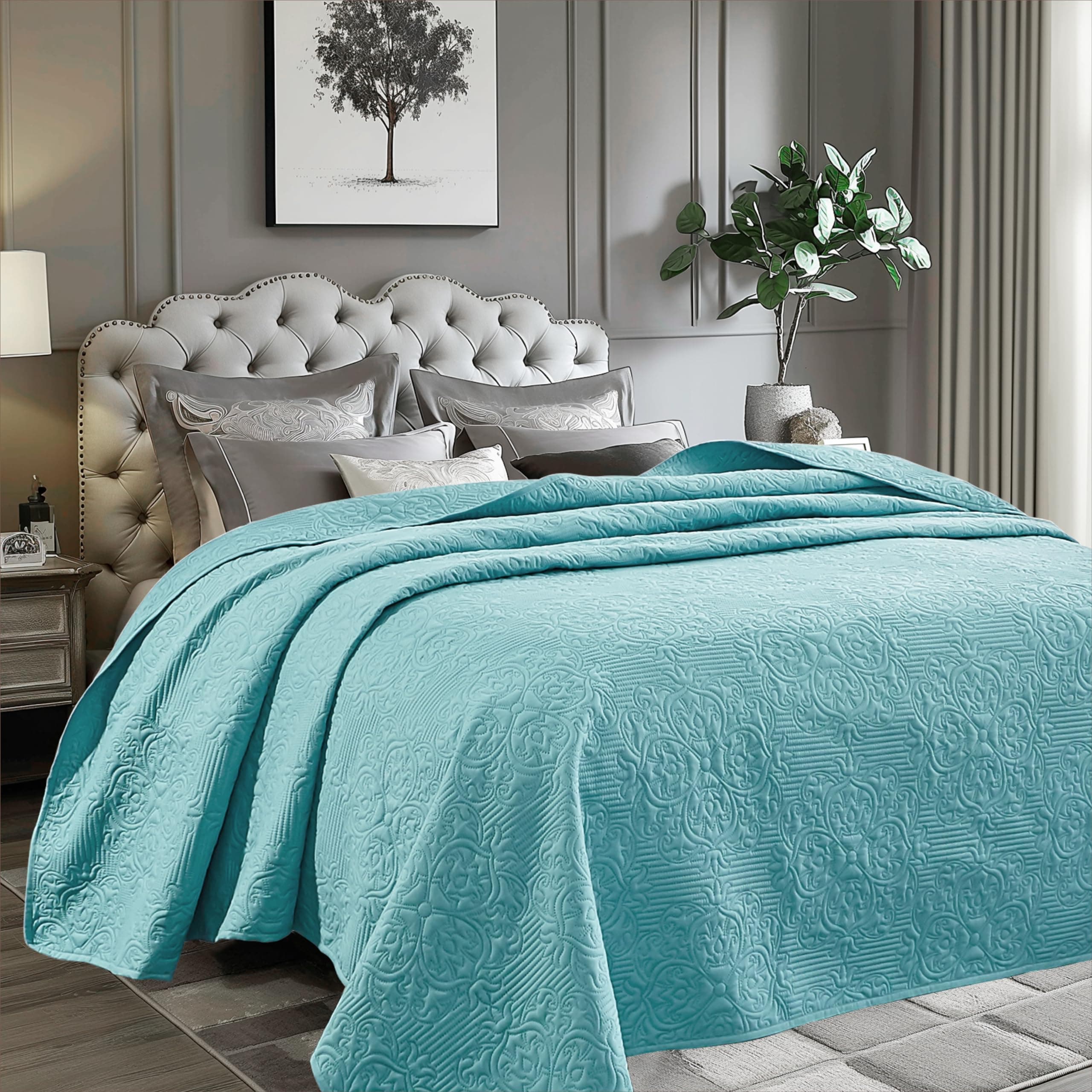 Sophia & WilliamBed Quilt Bedspread Coverlet - Reversible, Lightweight - Queen Size, Teal