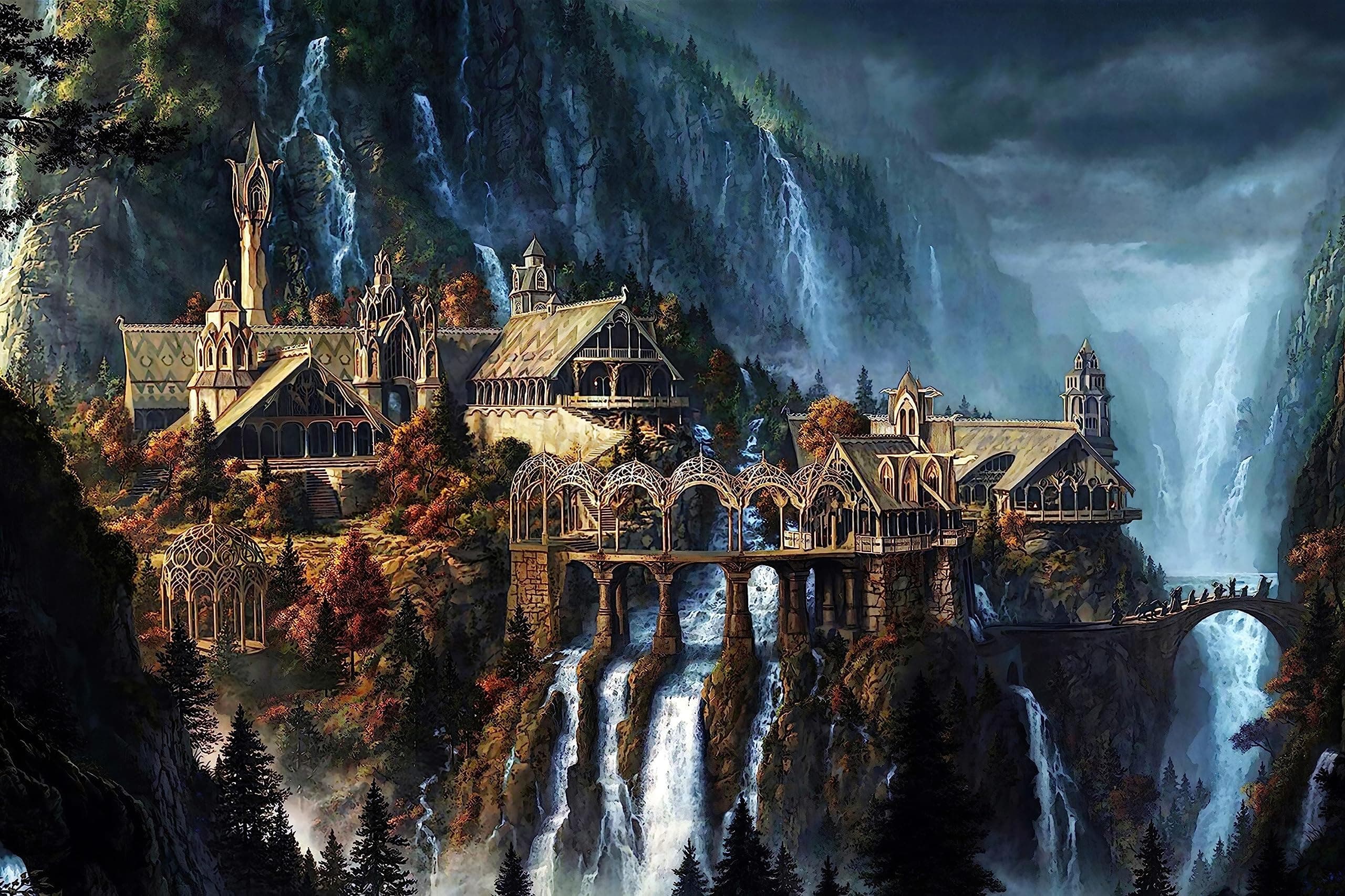 Puzzles for Adults 1000 Pieces,Lord of The Rings Puzzle,Waterfall Town 1000 Piece Puzzle for Adults Artwork Jigsaw Puzzle Family Game Puzzle
