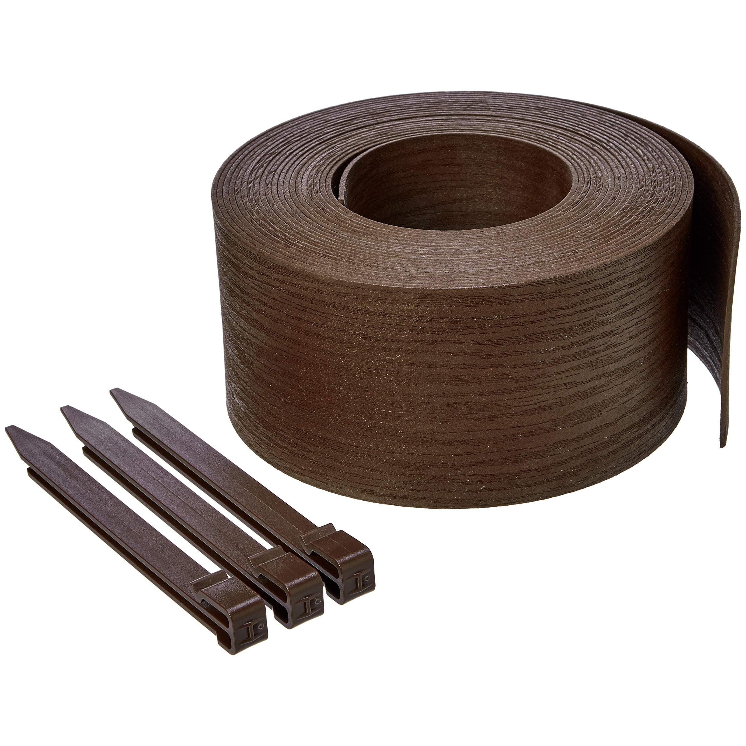 Flexible Landscape Edging Coil for Garden Border, Flower Beds, Lawn and Pathways, 5 inch x 40ft, Brown, 10 Stakes