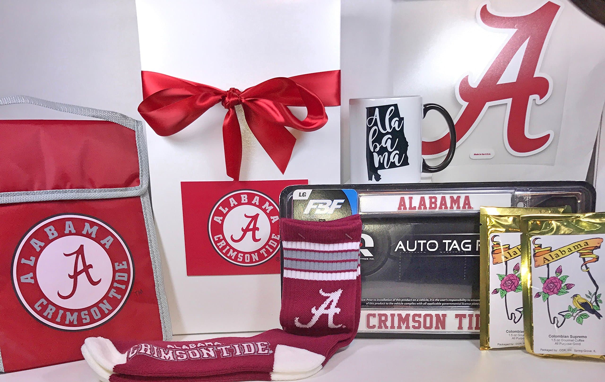 University of Alabama Crimson Tide Gift Box Basket - 7 Super Roll Tide Items - Perfect for Fans, Graduates, Alumni, New Students, Holidays, Birthday, Get Well, Congratulations, Thank You, and More!