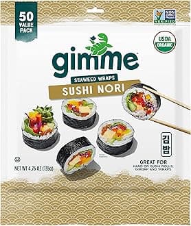 Gimme Seaweed Sushi Nori Premium Organic Roasted Seaweed 50 Sheets in Resealable Container, Keto, Vegan, Gluten-Free, Restaurant-style Sushi Nori Sheets 50 Count (Pack of 1)