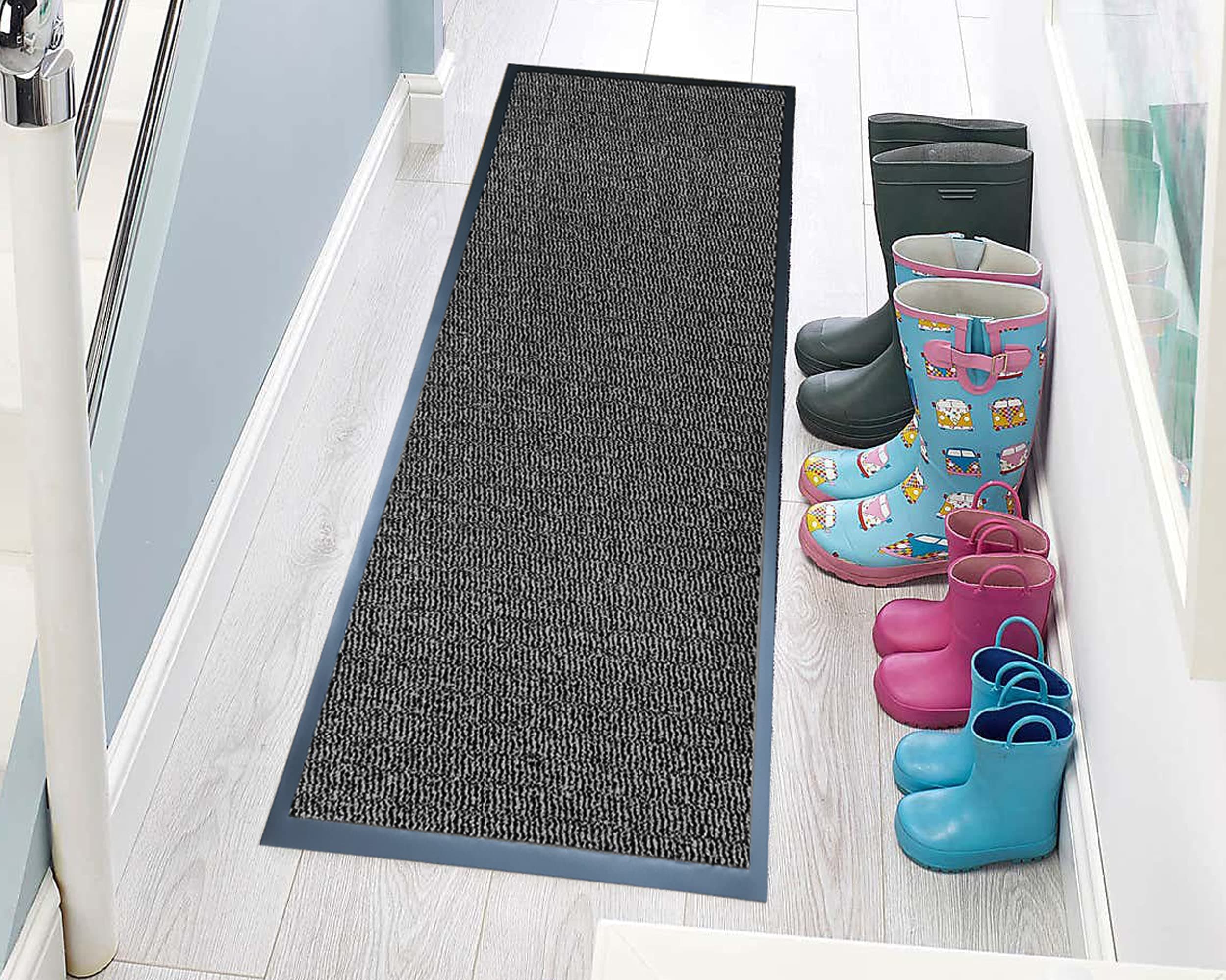 Hardwearing Heavy Duty PVC Edge Pile Top Rubber Barrier Mat Entrance Door Kitchen Floor Runners Mats Rugs | 60cm x 180cm | Grey | POLYPROPYLENE PILE