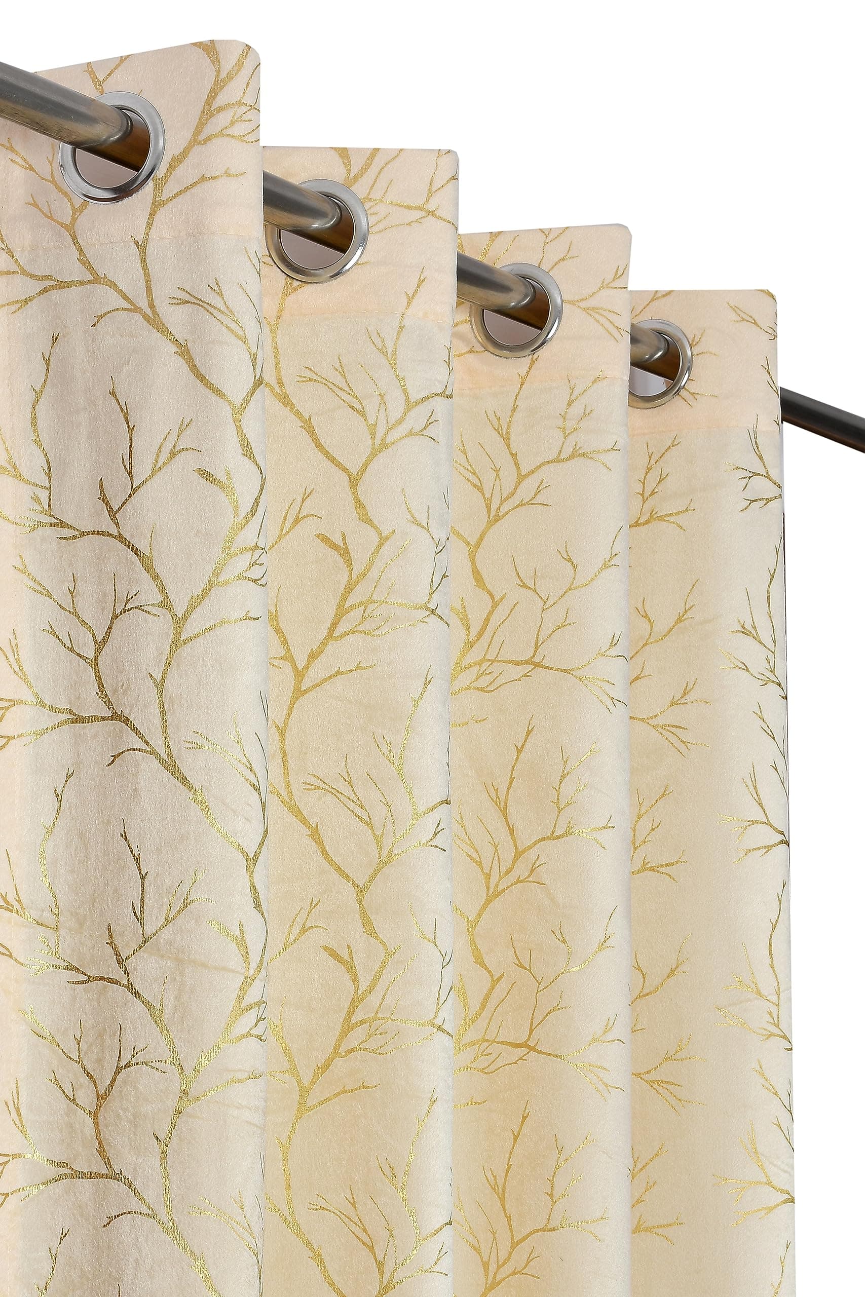 Galaxy Home Decor Premium Foil Leaf Print Velvet Fabric Semi Sheer Grommet Curtains for Window 5 Feet, Pack of 1, Cream