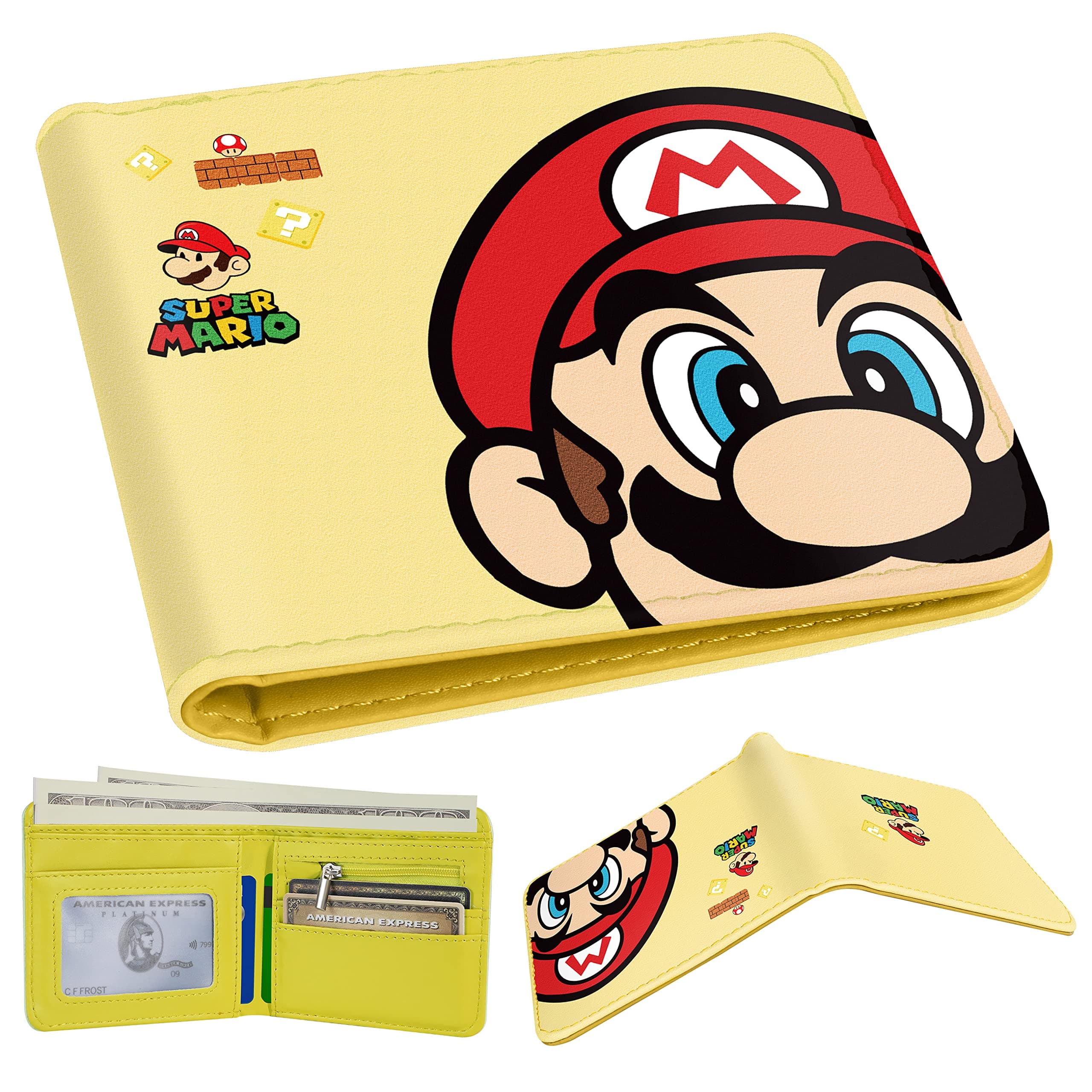 Toyumafor Cartoon Leather Wallet for Girls, Head Mario, Minimalist