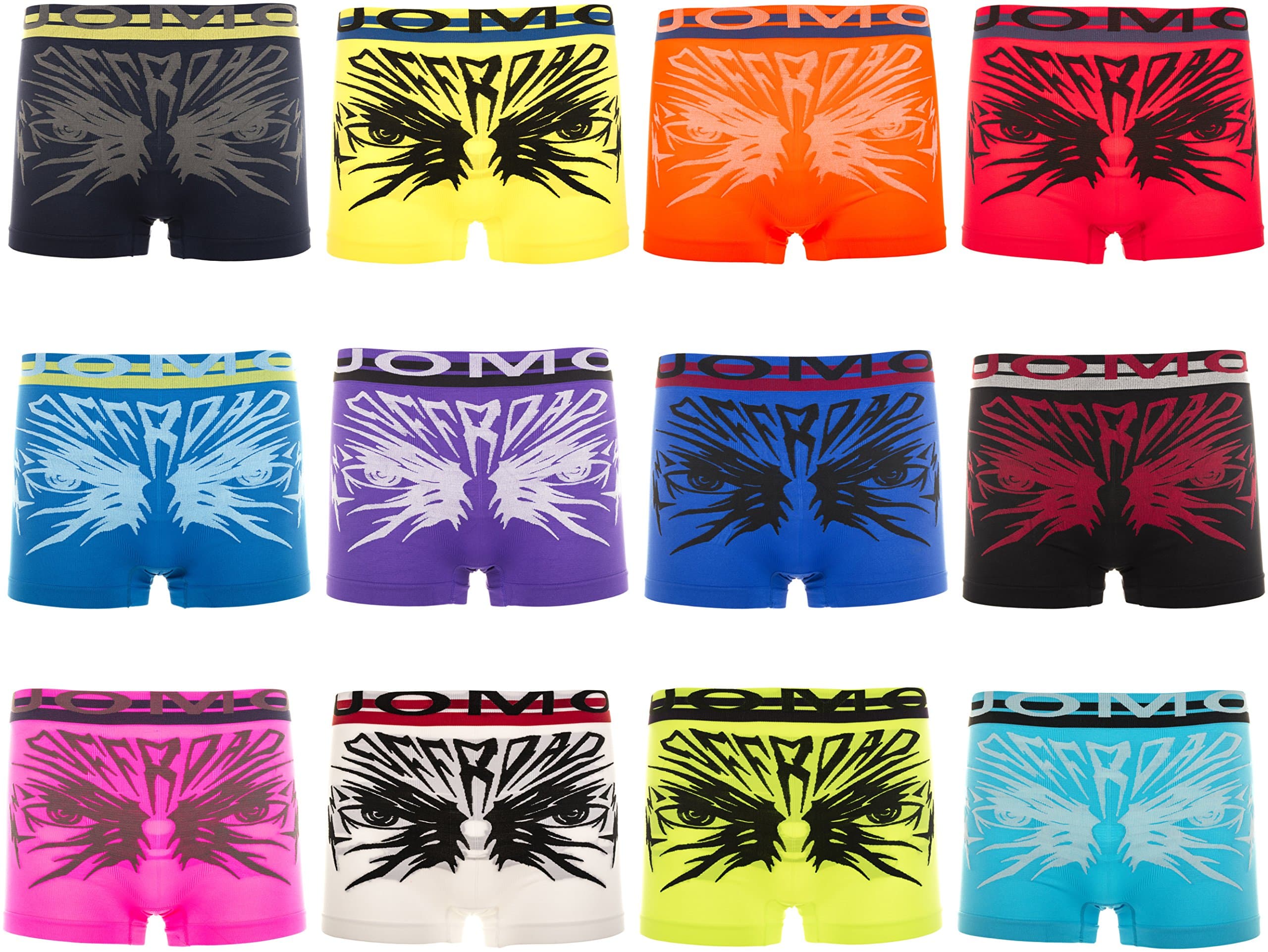 Men's UOMO Cotton Microfibre Boxer Shorts, 9 Colour Variations, 12/6/3 Pack, Black Elastane Neon Palm Tree Stars Stripes Lion Eagle - Multicolour - Medium