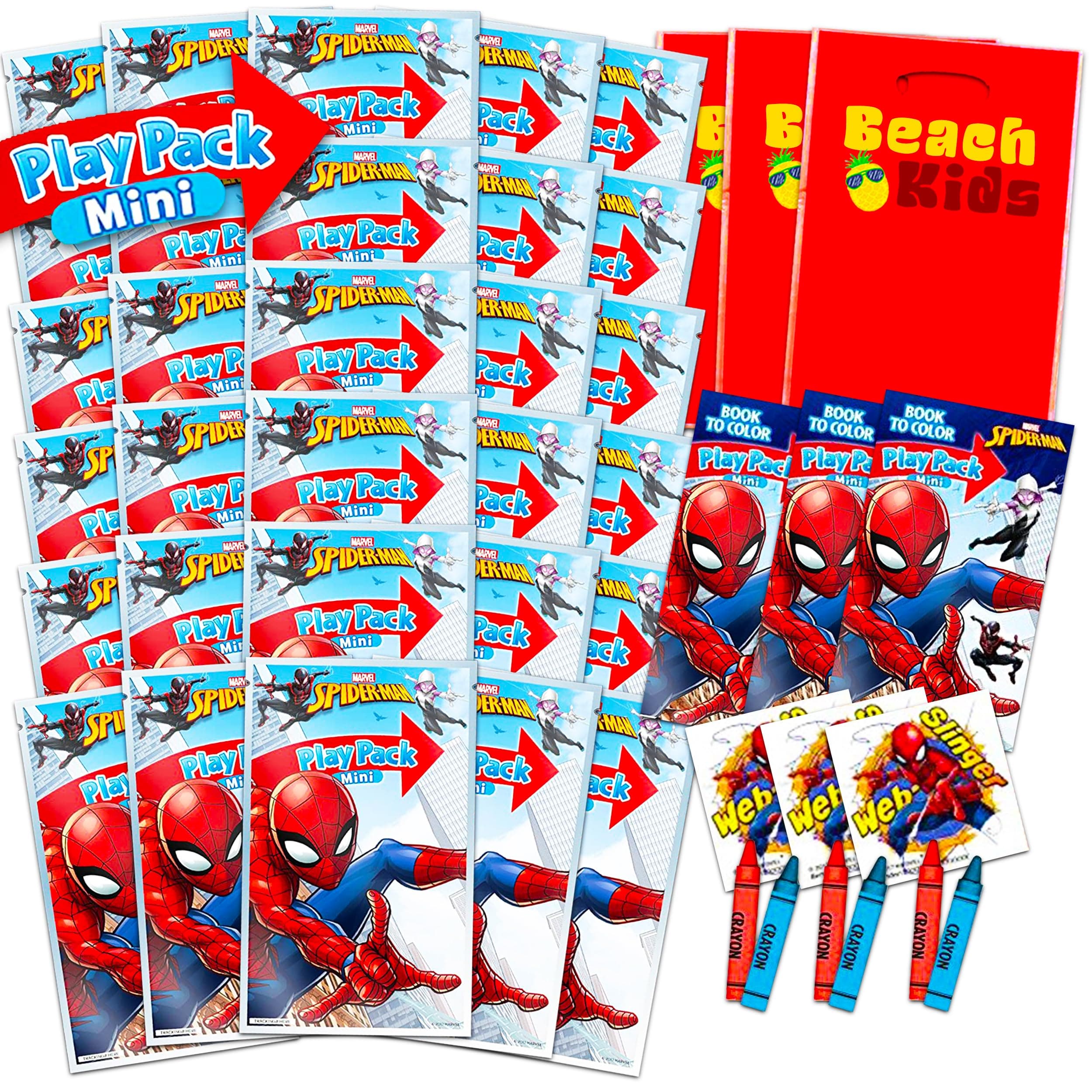 Marvel Shop Spiderman Activity Set Bulk Spiderman Party Favor Bundle - 24 Pack with Spiderman Coloring Books, Spiderman Stickers, and Loot Bags
