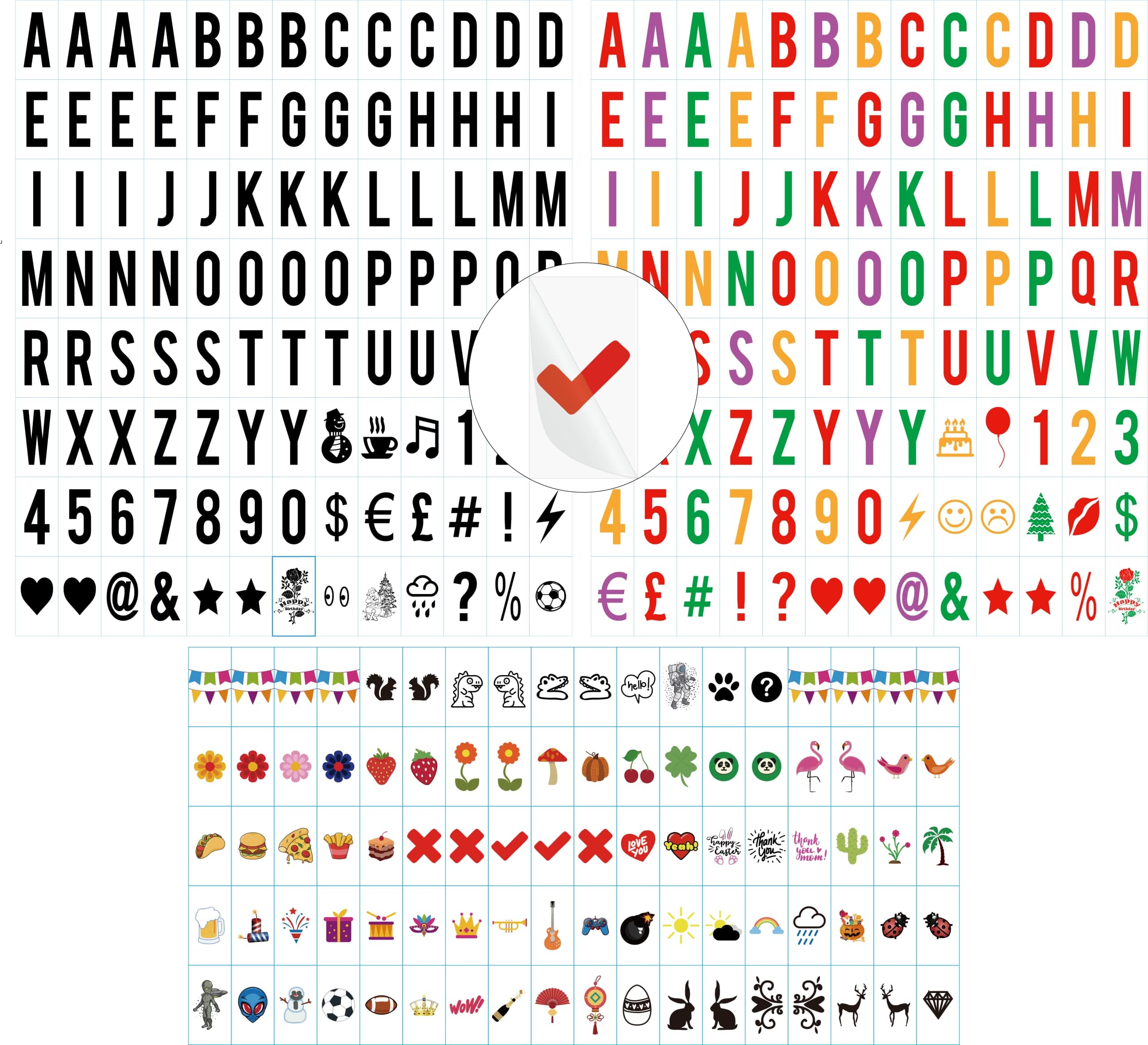 Sanyan 293 Black&color Letters, Numbers, Symbols for Use with A4, A3(4lines display) A5(2lines display) Cinematic Light boxes, Plastic,