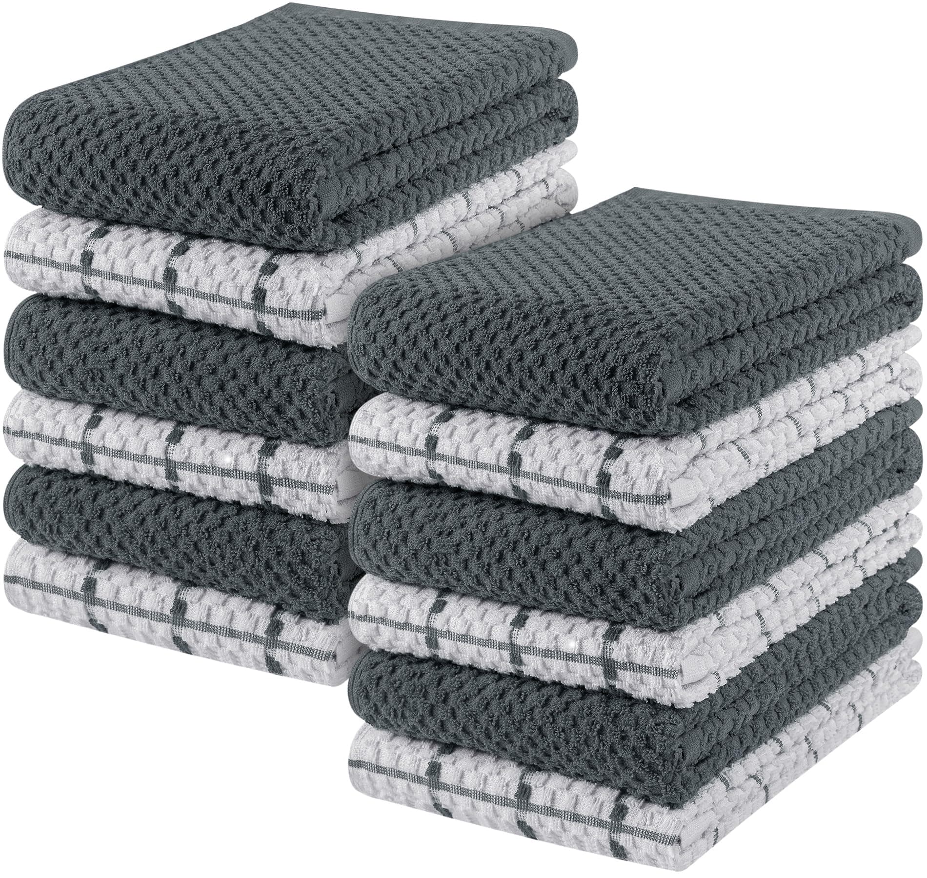 Utopia Towels -12 Kitchen Towels Set - 38 x 64 cm, Grey and White - 100% Ring Spun Cotton Super Soft and Absorbent Dish Towels, Tea Towels and Bar Towels