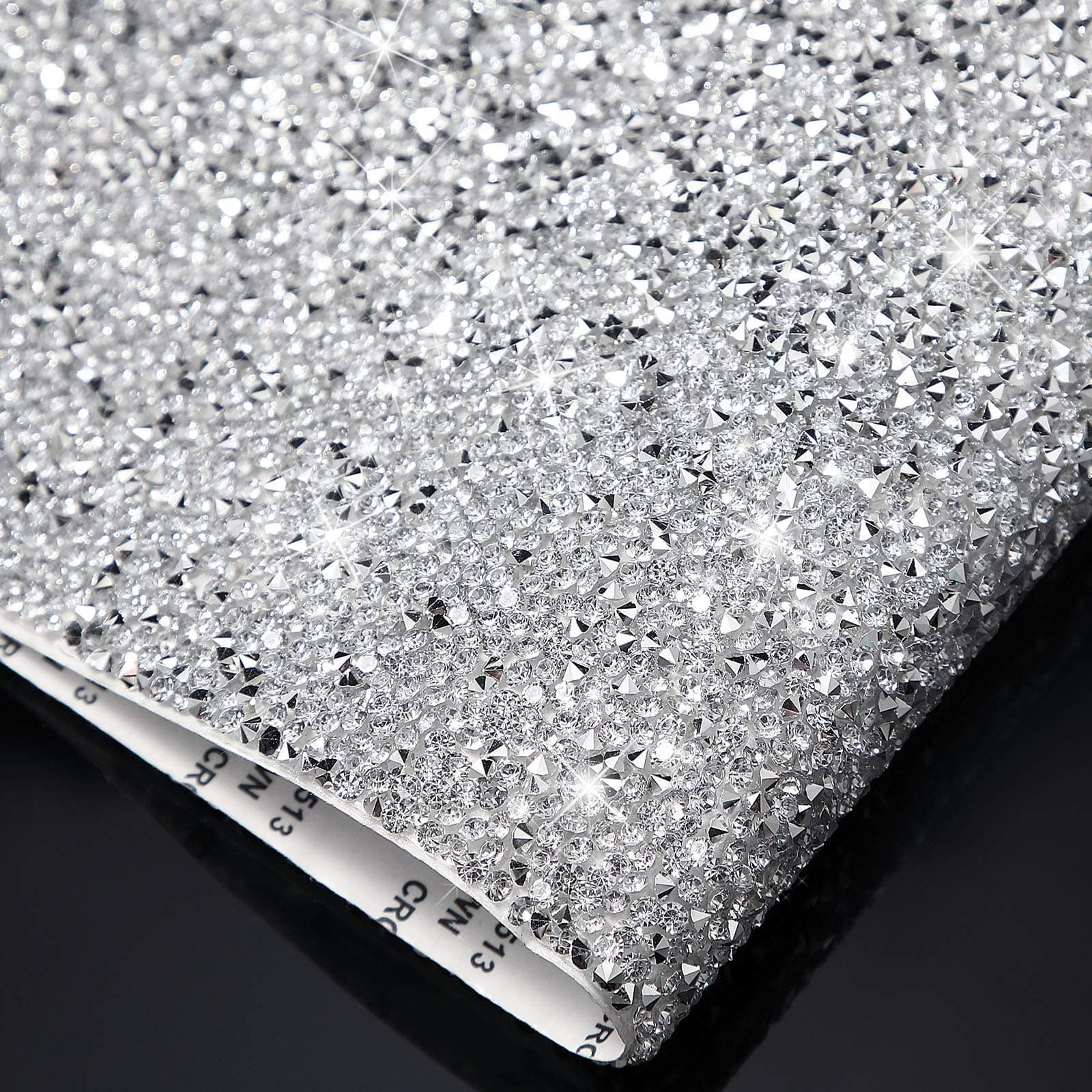 Bling Crystal Resin Rhinestones Sticker Sheet DIY Self-Adhesive Car Decoration Sticker Glitter Crystal Rhinestone Sheet for Car Shoes Clothing (Silver White)