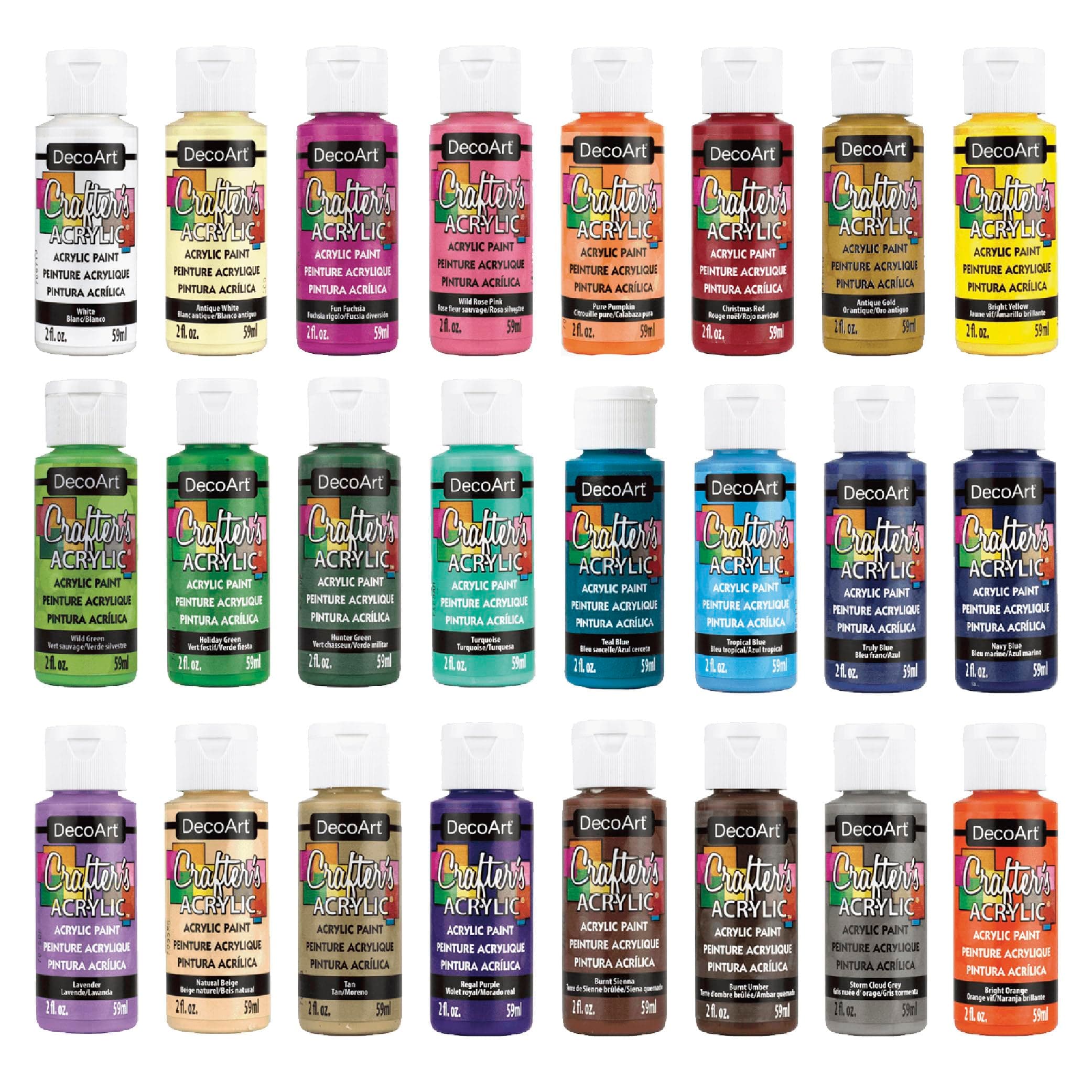 DecoArt Crafter’s Acrylic Paint Set – Popular Colors, 24 Bottles (2 fl oz) – Easy Craft Paints, Classrooms, Art Projects & DIY Crafts