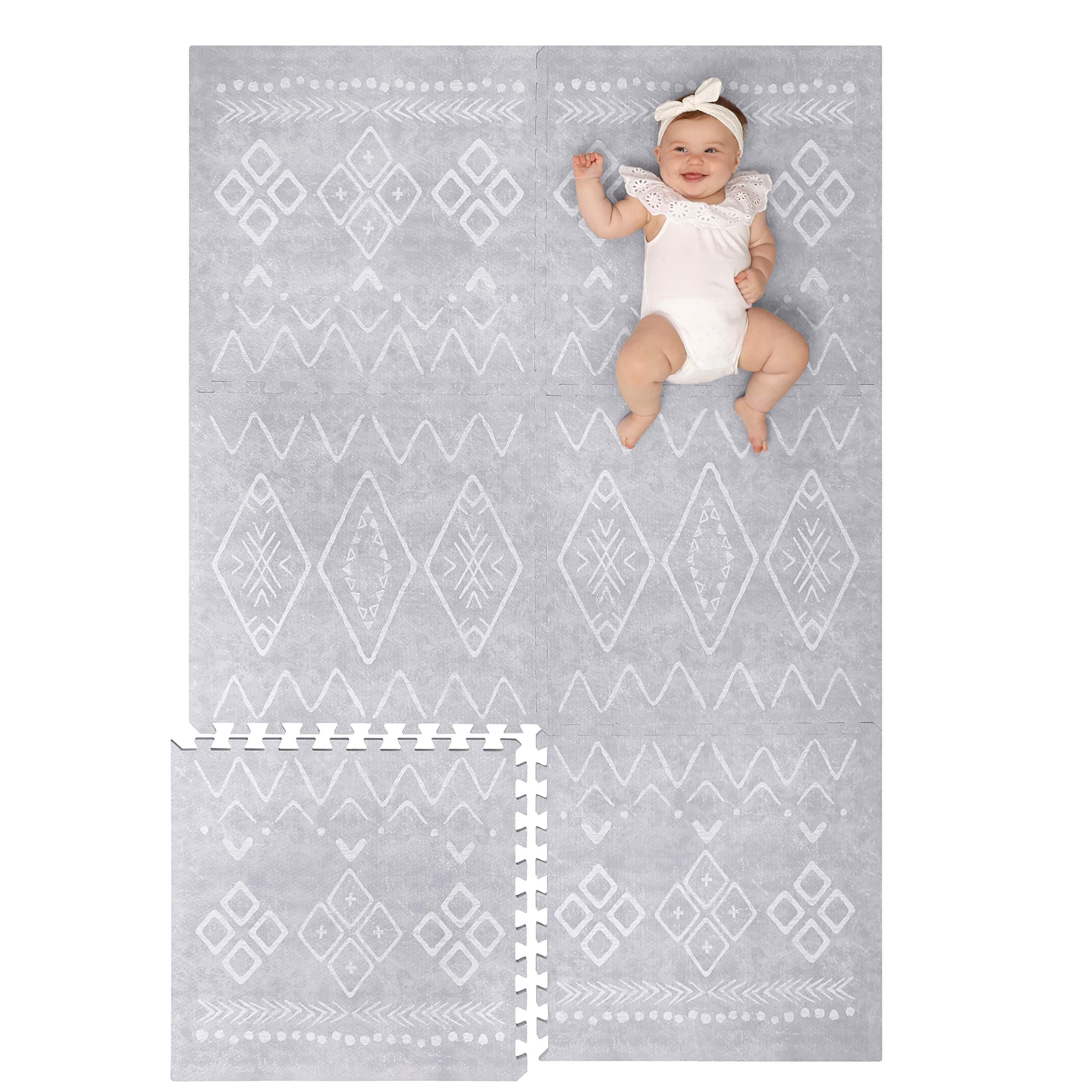 Lillefolk Modern Baby Play Mat - Soft, Thick, Non-Toxic Foam - 6ft x 4ft - Large Kids Floor Mat with Interlocking Puzzle Tiles for Crawling and Tummy Time (Gray with No Carry Bag)