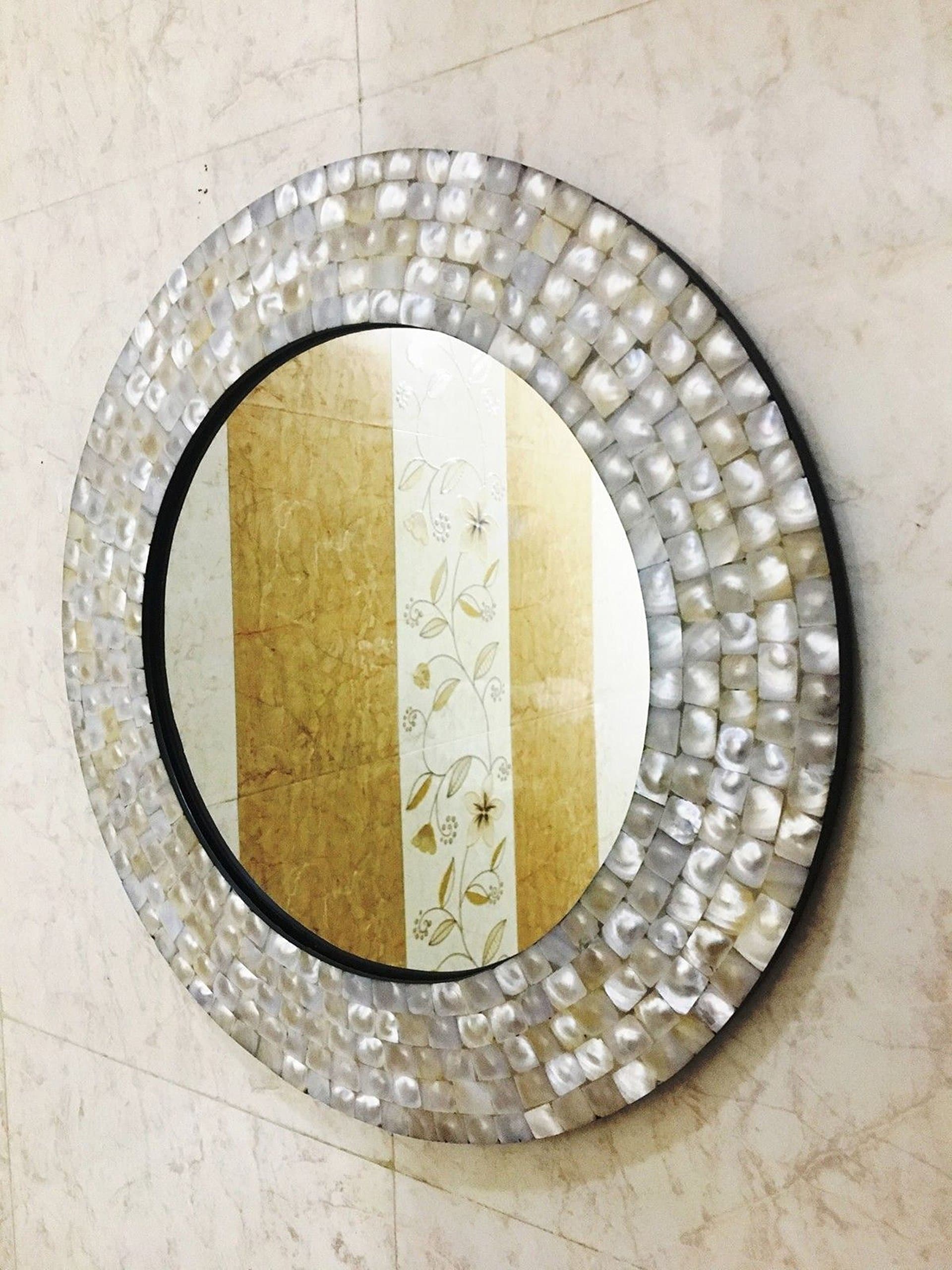 Wall Mirror Bedroom Mother of Pearl Inlay Frame Decorative Home Decor