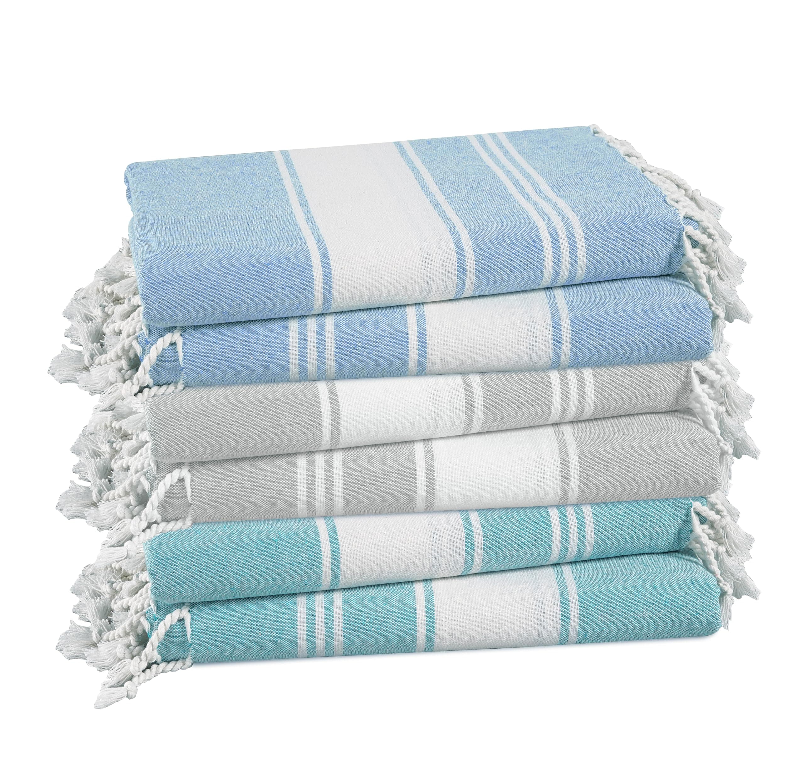 LANE LINEN 6 Pack 100% Cotton Bulk Beach Towels, Oversized, Sand Free, Fast Drying, 39"x71", Multi Colors