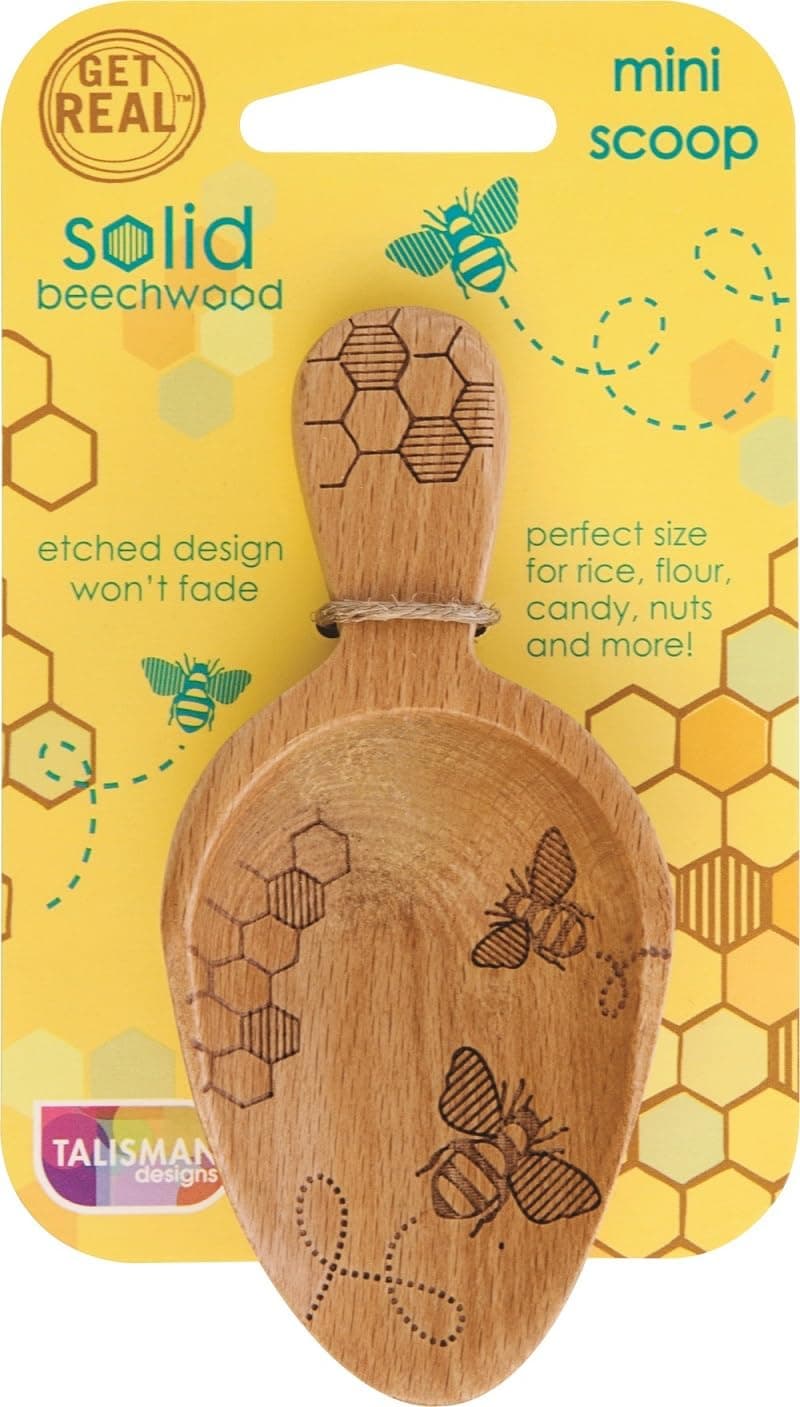 Talisman Designs Laser Etched Beechwood Mini Spoon | Honey Bee Design | Measuring Spoon | Cute & Functional Kitchen Tool | Small Wooden Scoop Spoon | Use for Coffee, Sugar & Grains