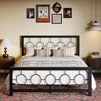 SHA CERLIN Queen Size Metal Bed Frame with Vintage Circular Design Headboard and Footboard,No Box Spring Required,Easy Assembly,Noise-Free,Black