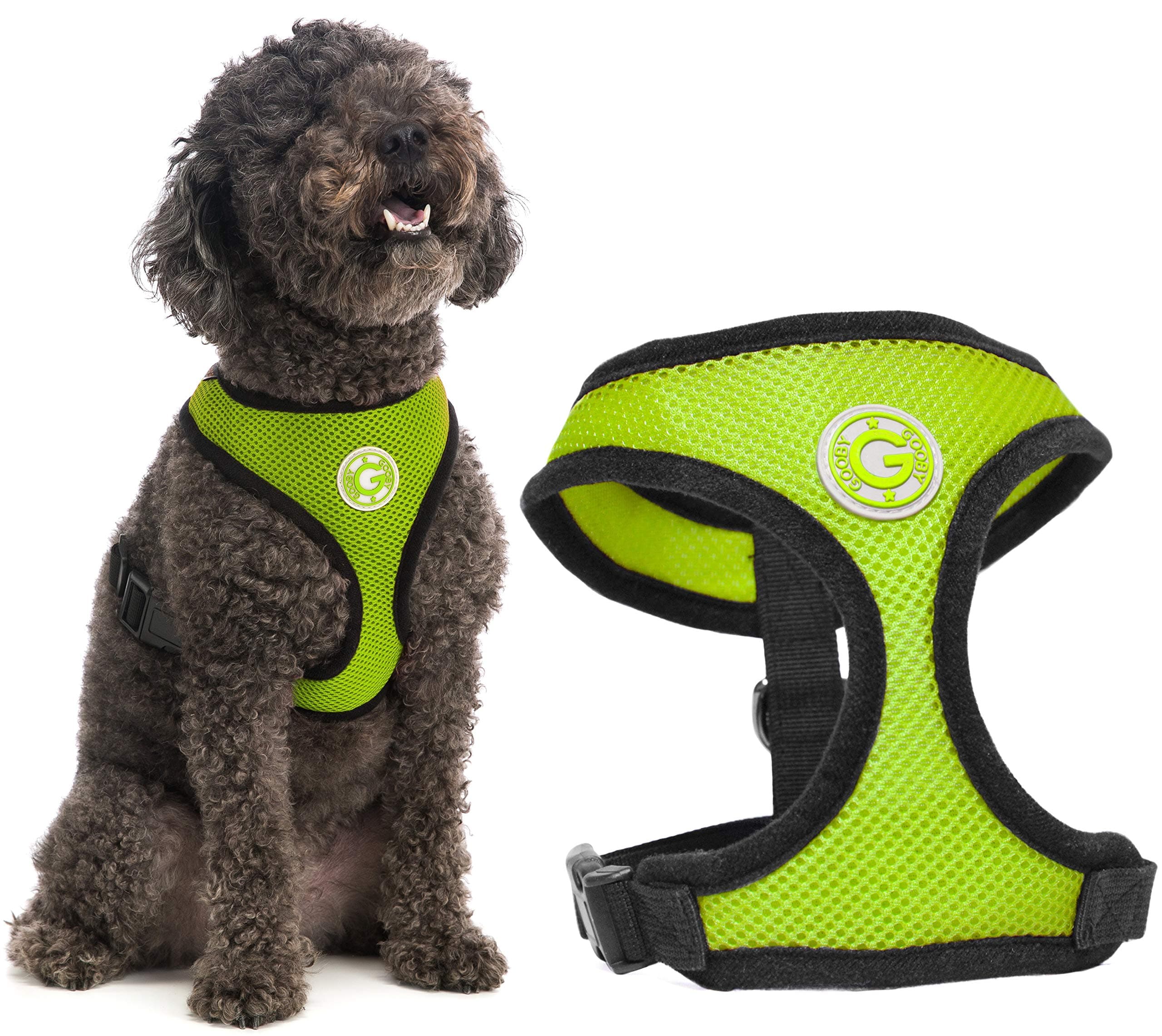Gooby Soft Mesh Dog Harness - Green, Small - All Weather Mesh Head-In Small Dog Harness with D Ring Leash - Perfect on the Go Breathable Dog Harness for Medium Dogs No Pull and Small Dogs