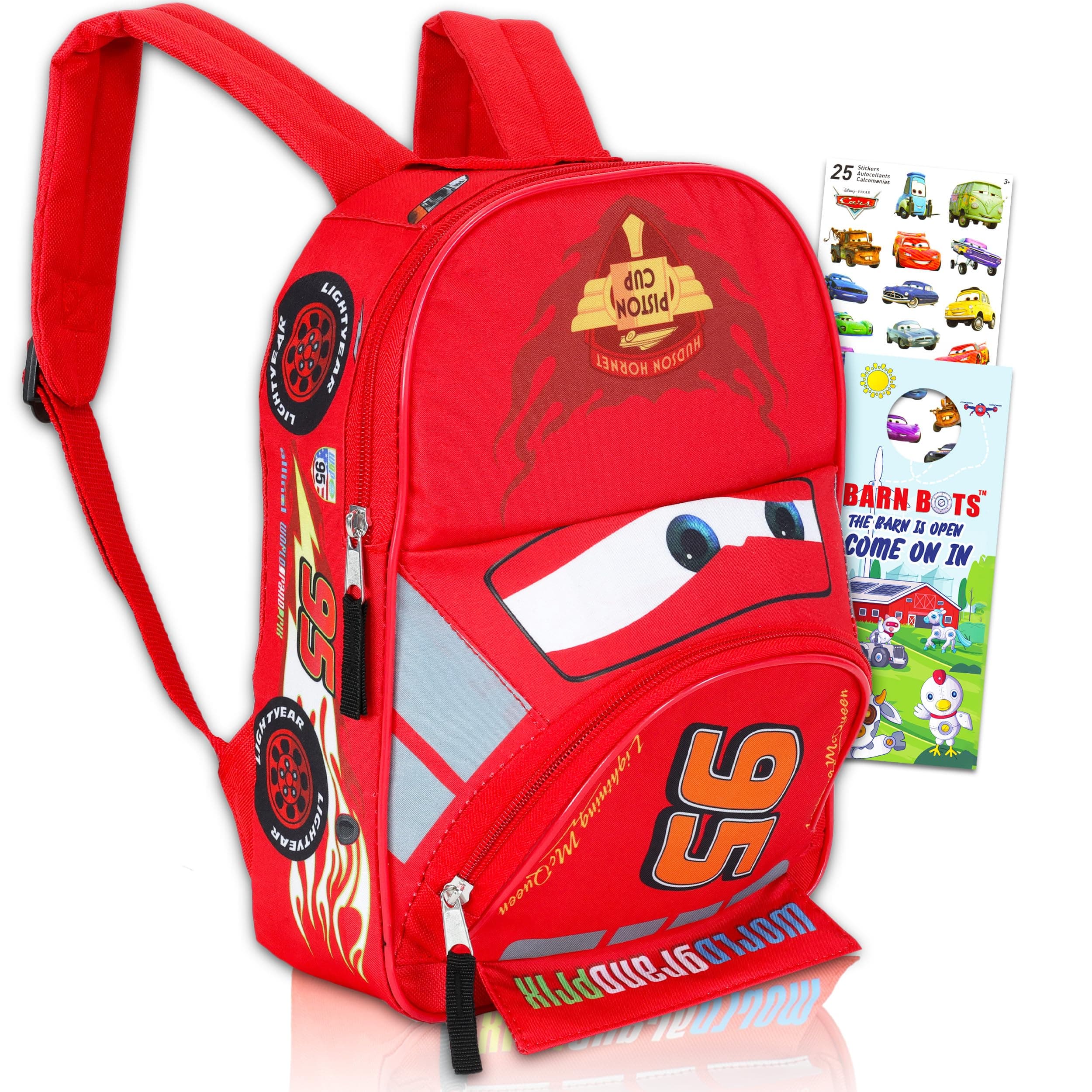 Cars Mini Backpack for Kids Boys ~ Premium 12" Lightning McQueen School Bag with Stickers (Disney Pixar Cars School Supplies Bundle)