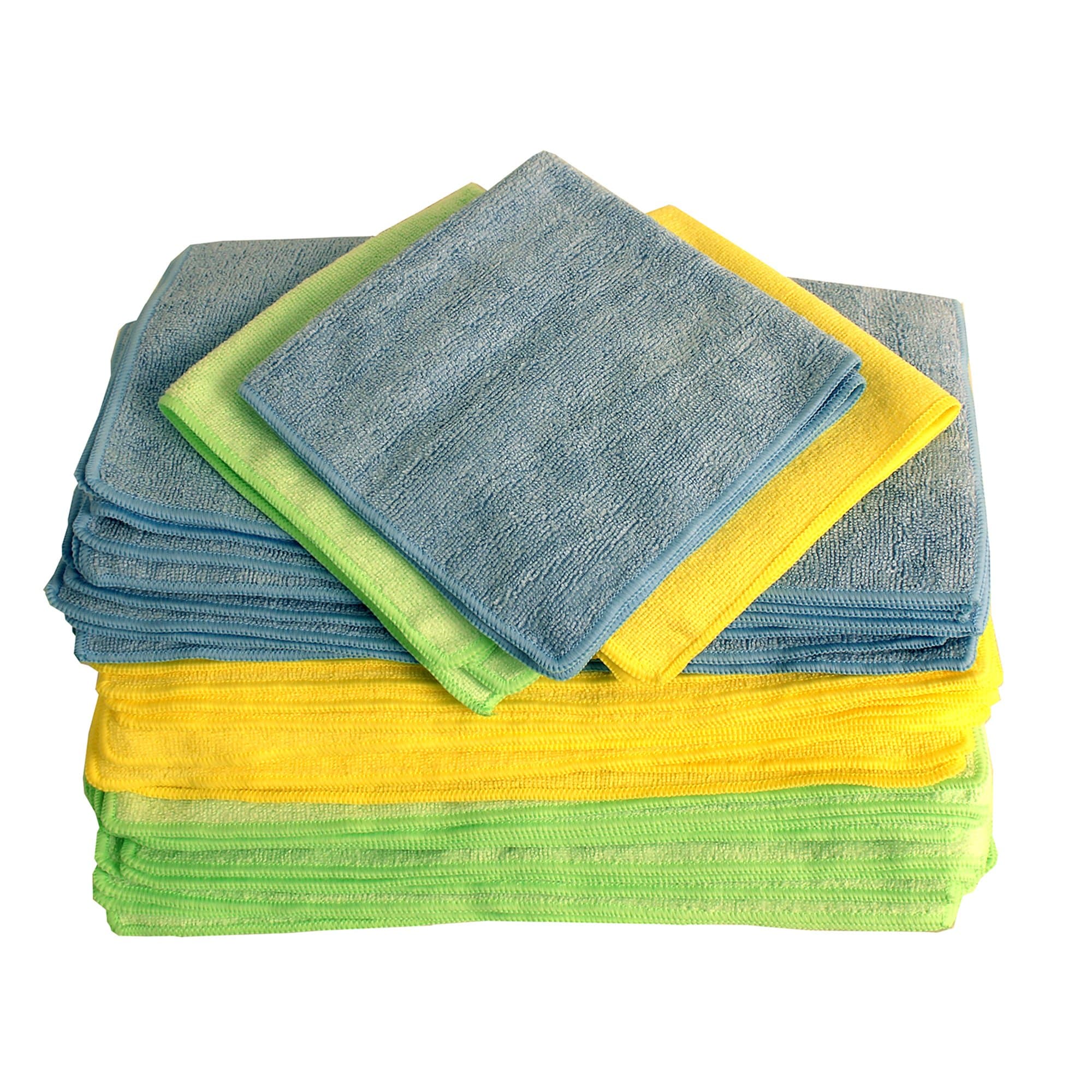 Shaxon SHX-MFW30-B Blue/Green/Yellow 16" x 16" Microfiber Cleaning Cloth, 30 Pack