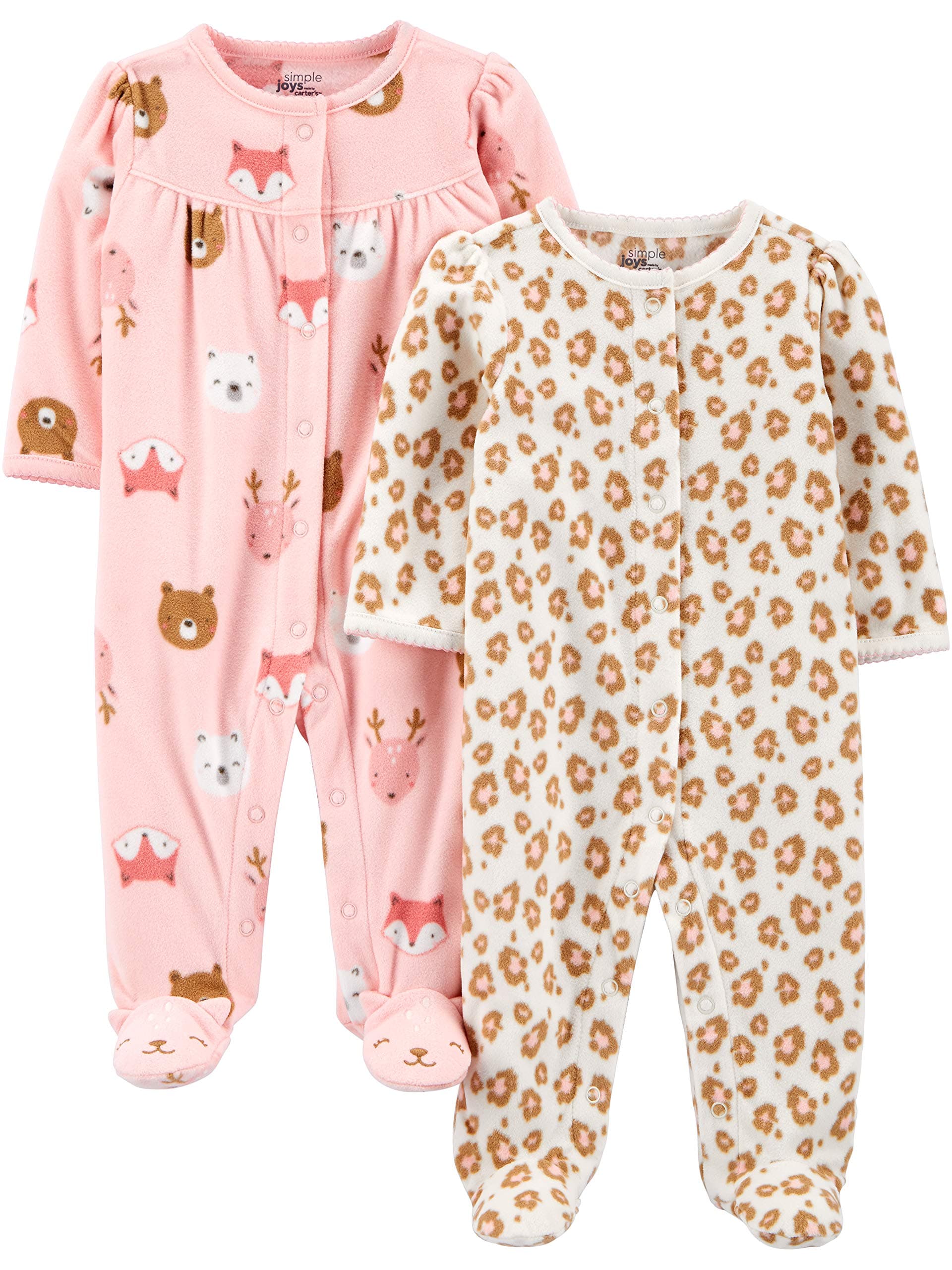 Simple Joys by Carter's Baby Girls' Cotton and Fleece Footed Sleep and Play, Pack of 2