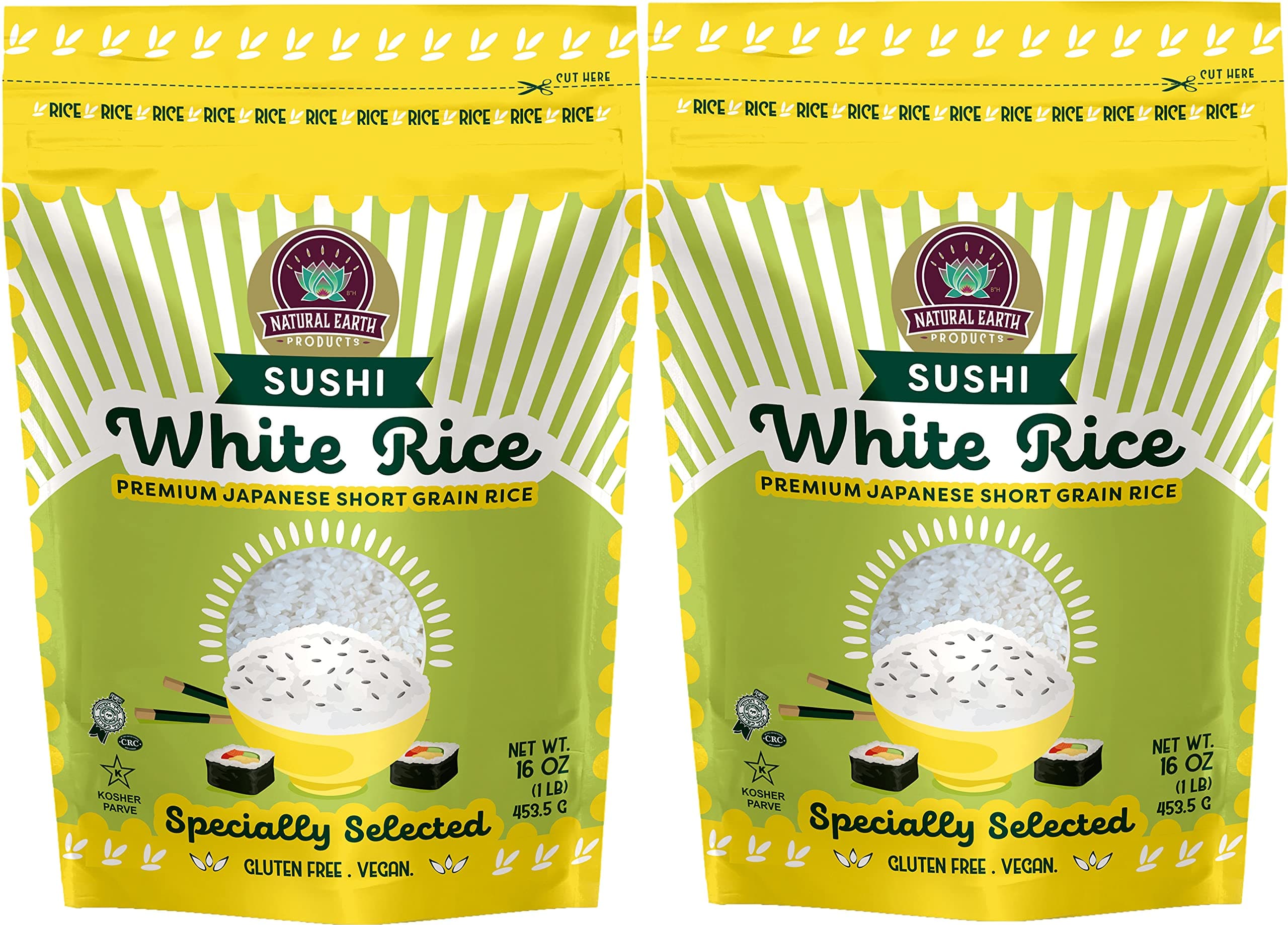 White Sushi Rice, Premium Japanese Short Grain, Sticky White Rice Perfect for any Rice Cooker, Specially Selected, 16 Oz (2- Pack, Total of 32 Oz)