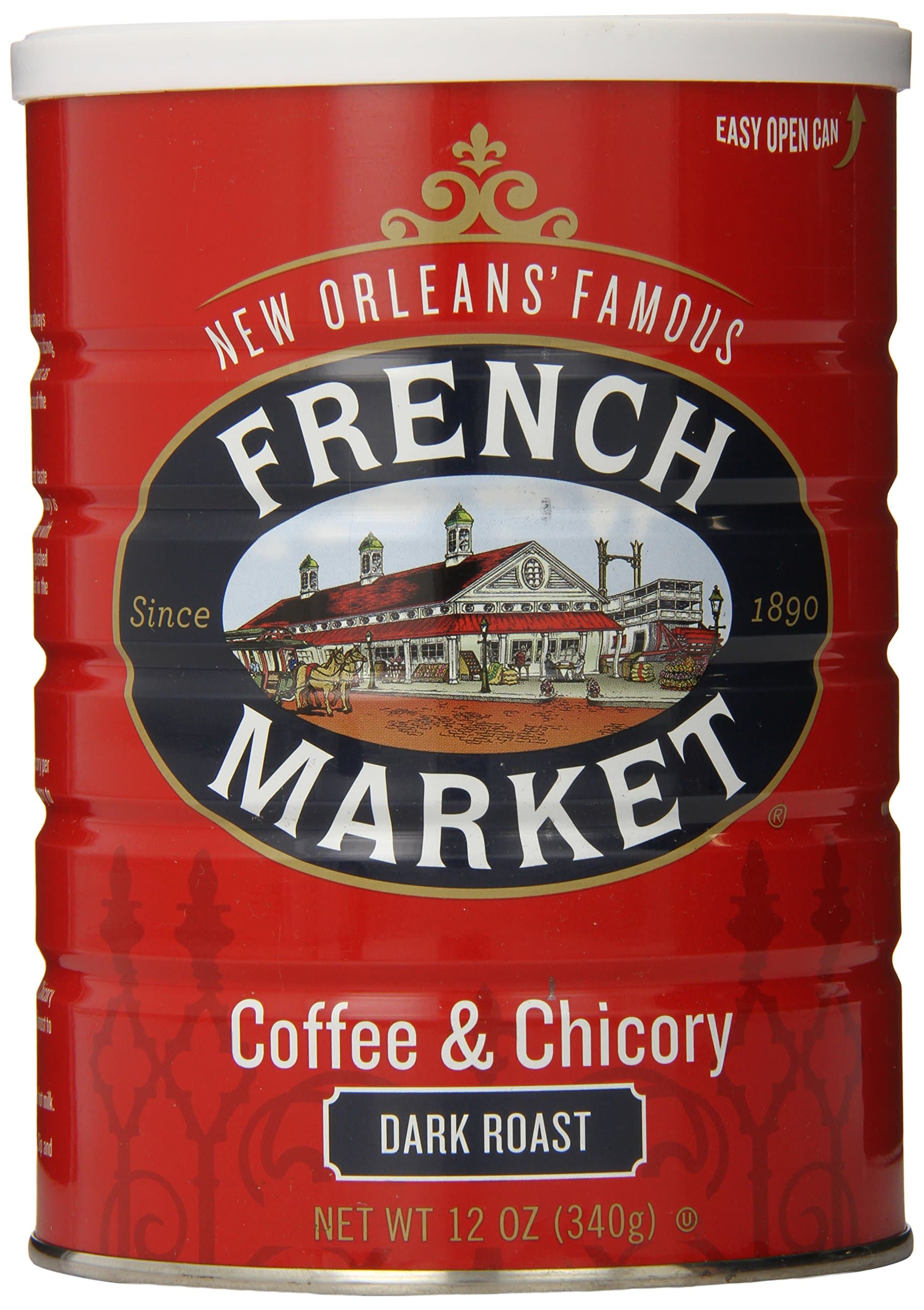 French Market Coffee, Coffee and Chicory, Dark Roast Ground Coffee, 12 Ounce Metal Can