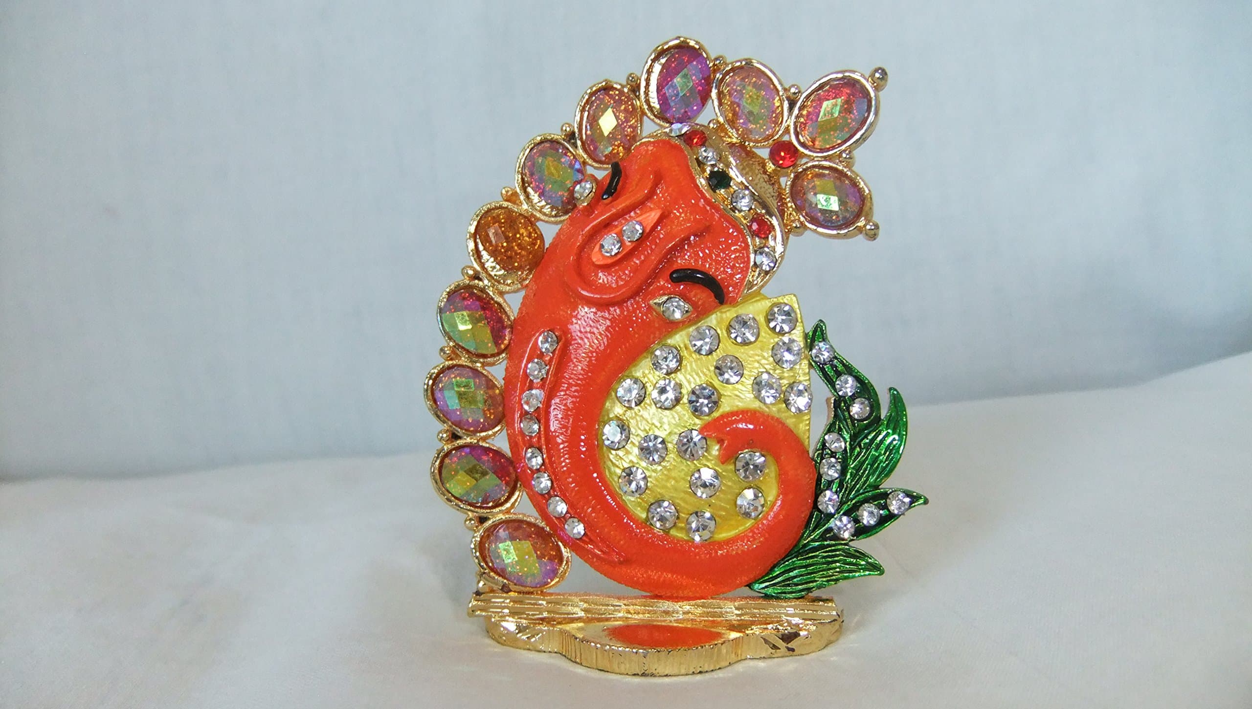 Orange Lord Ganesha Idol for Car Dashboard,Home Decor, Gift, Showpiece
