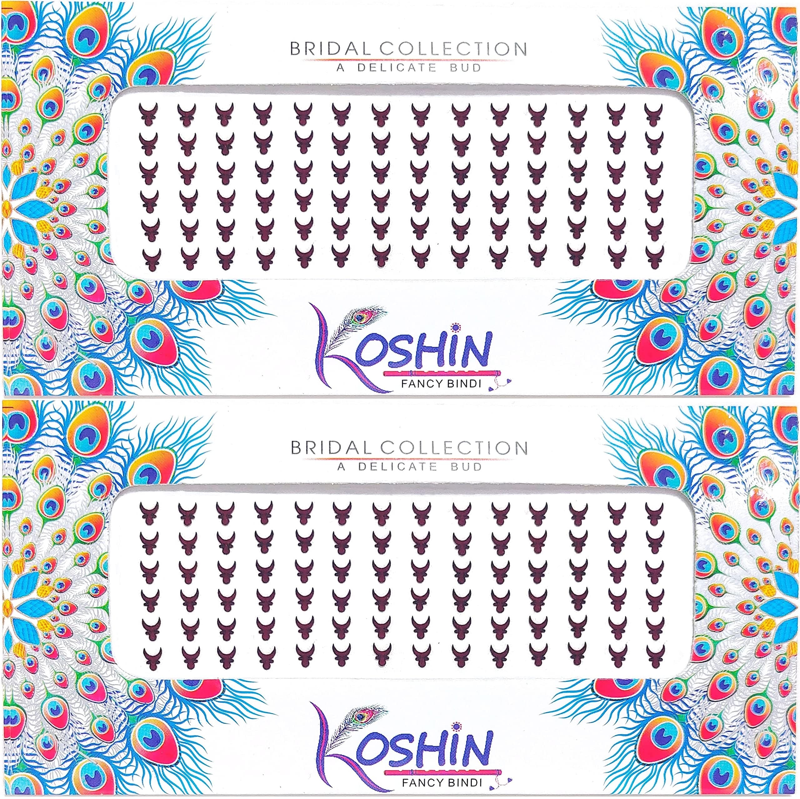 KOSHIN Dark Maroon Color Half Moon Shape Small Size Forehead Velvet Bindi for Girls Women Ladies - Combo Pack 2-Self-Adhesive