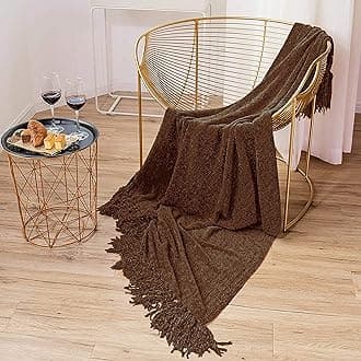 Chenille Decorative Throw Blanket for Sofa & Chair | Super Soft All-Season Fringe Throw for Living Room | Fade Resistant, 60x50 Inches, Dark Coke