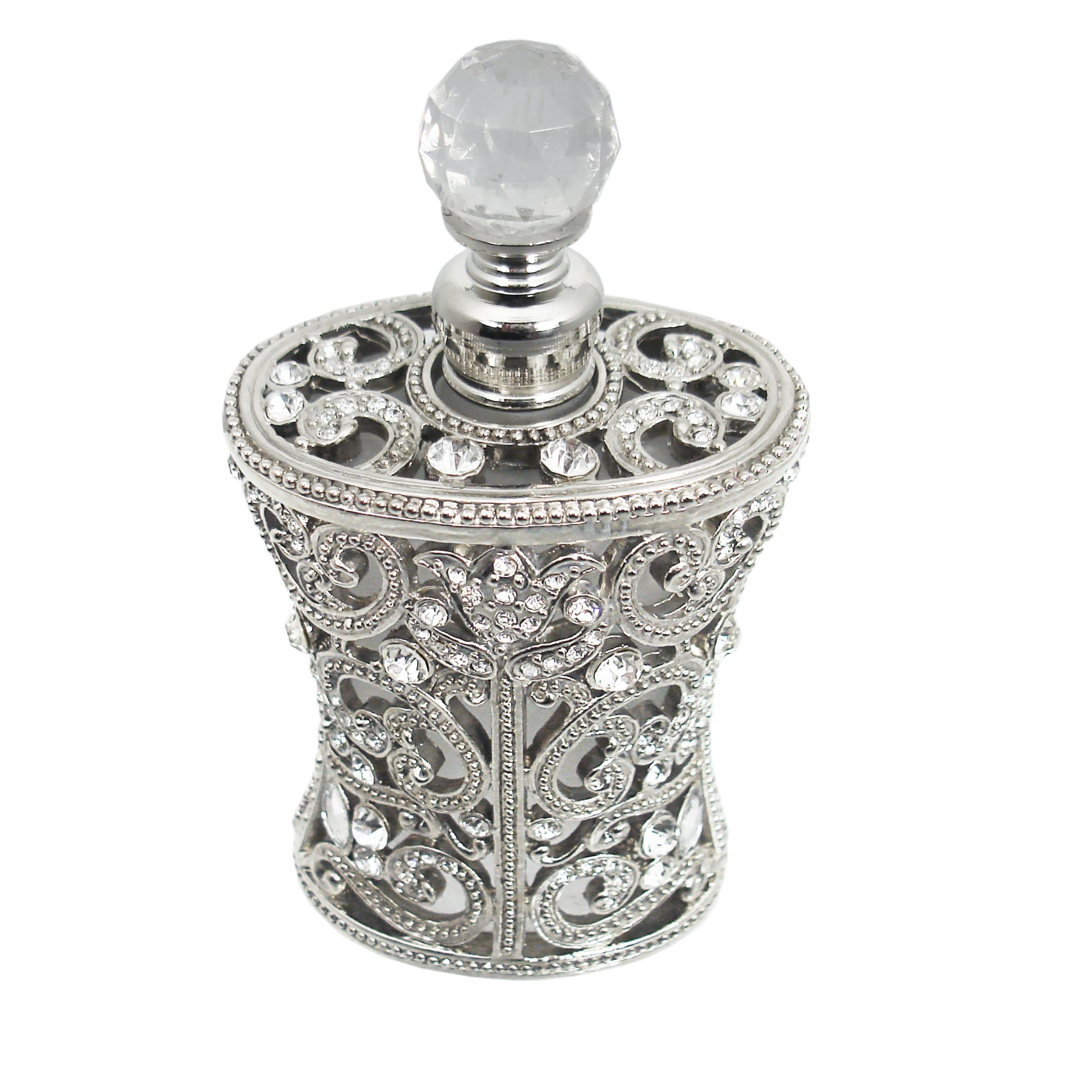Vanity Set Perfume Bottle Silver w/ Genuine Crystals